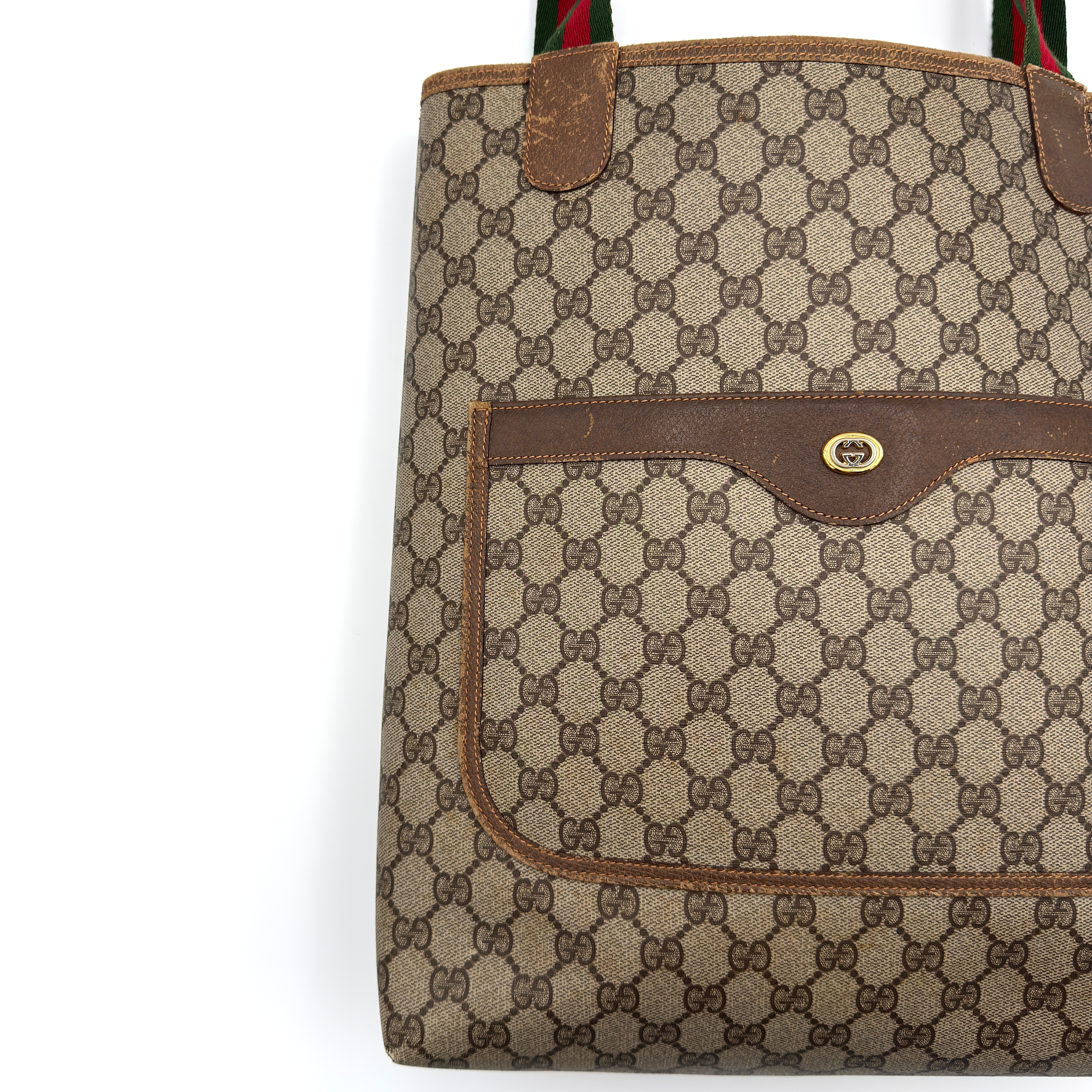 Gucci GG Monogram Supreme Web Sherry Line Tote Bag Beige