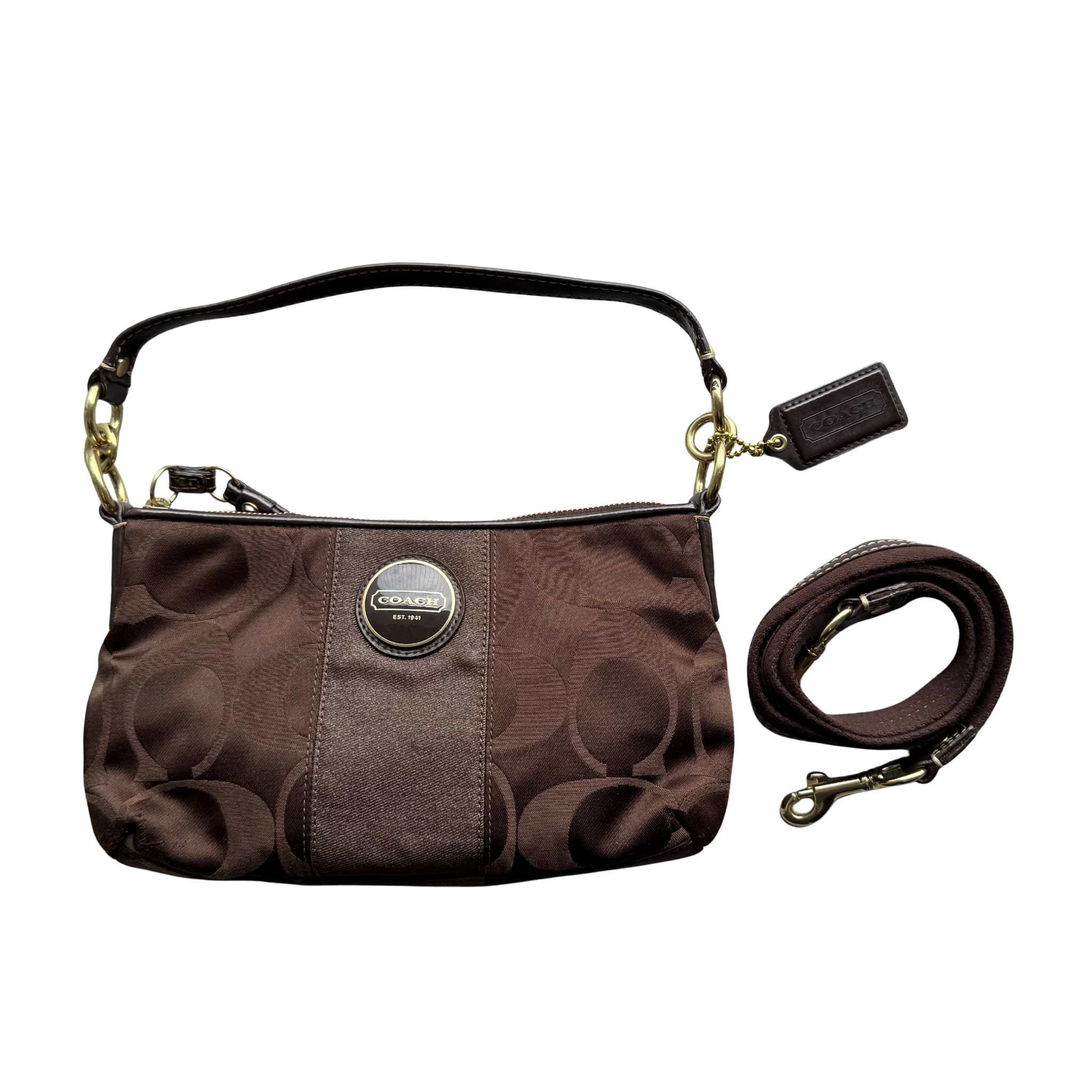 Coach 2Way Signature Stripe Shoulder Bag Brown/Brown