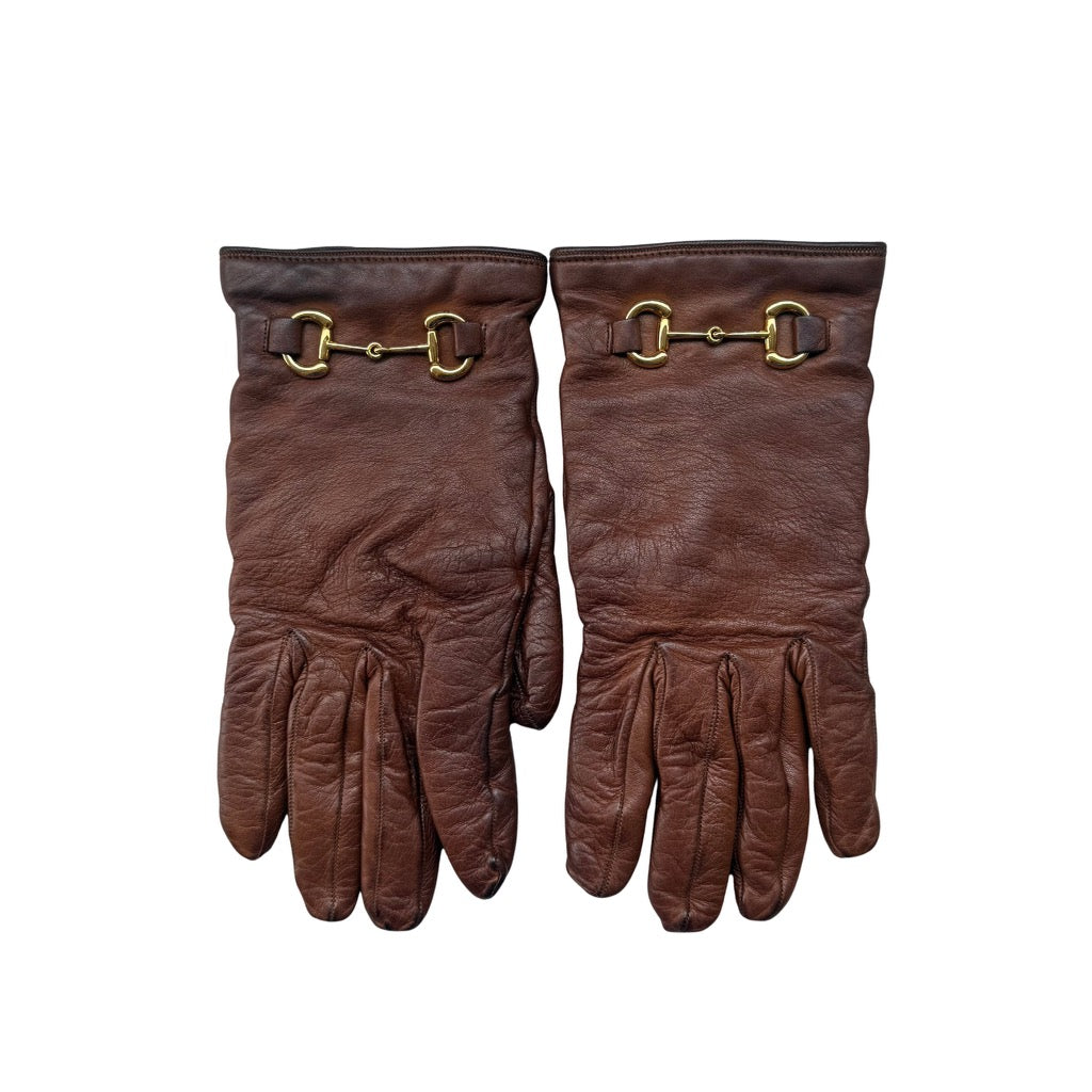 Gucci Vintage Horsebit Leather Gloves Brown
