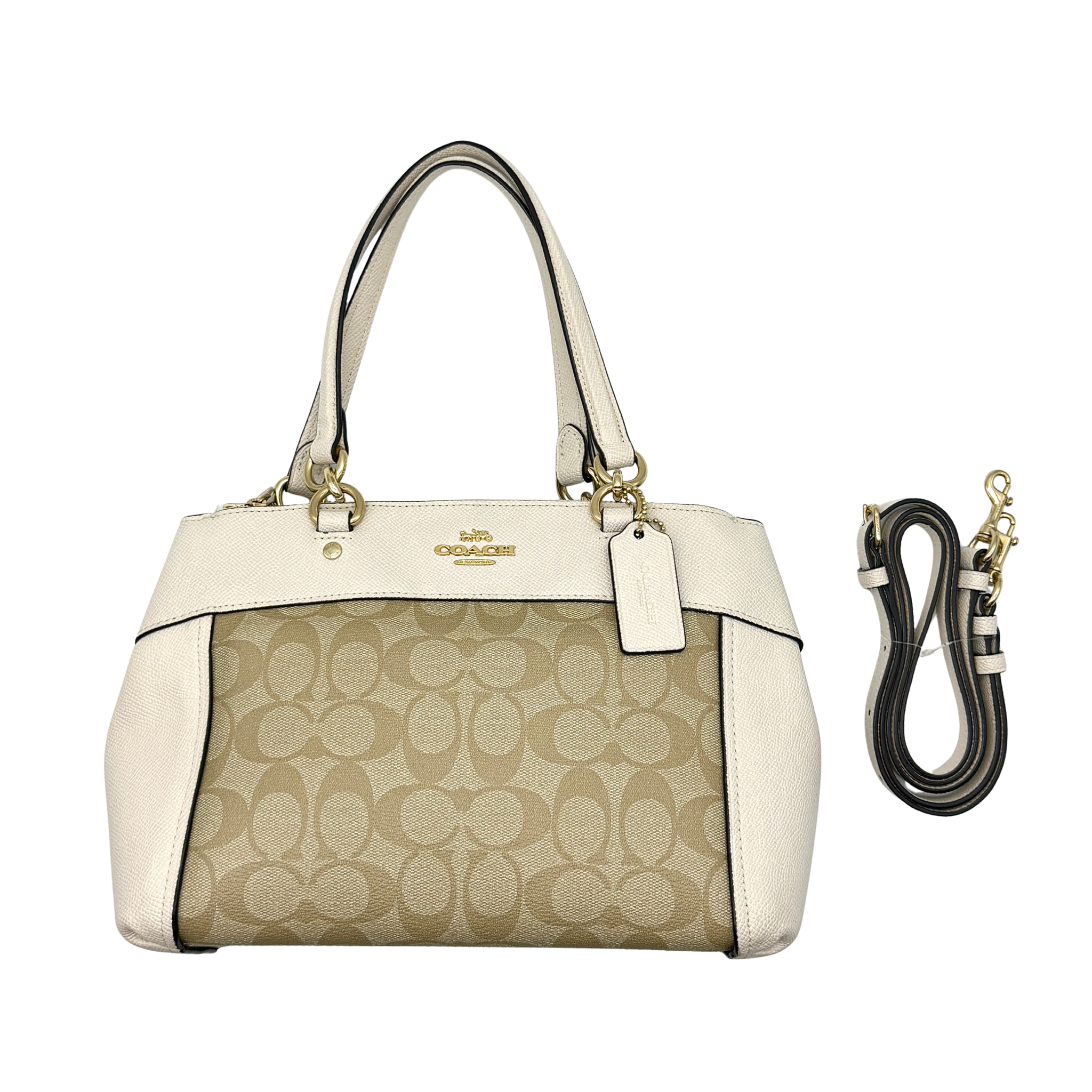Coach 2Way Signature Mini Brooke Carryall Shoulder Bag Beige/White
