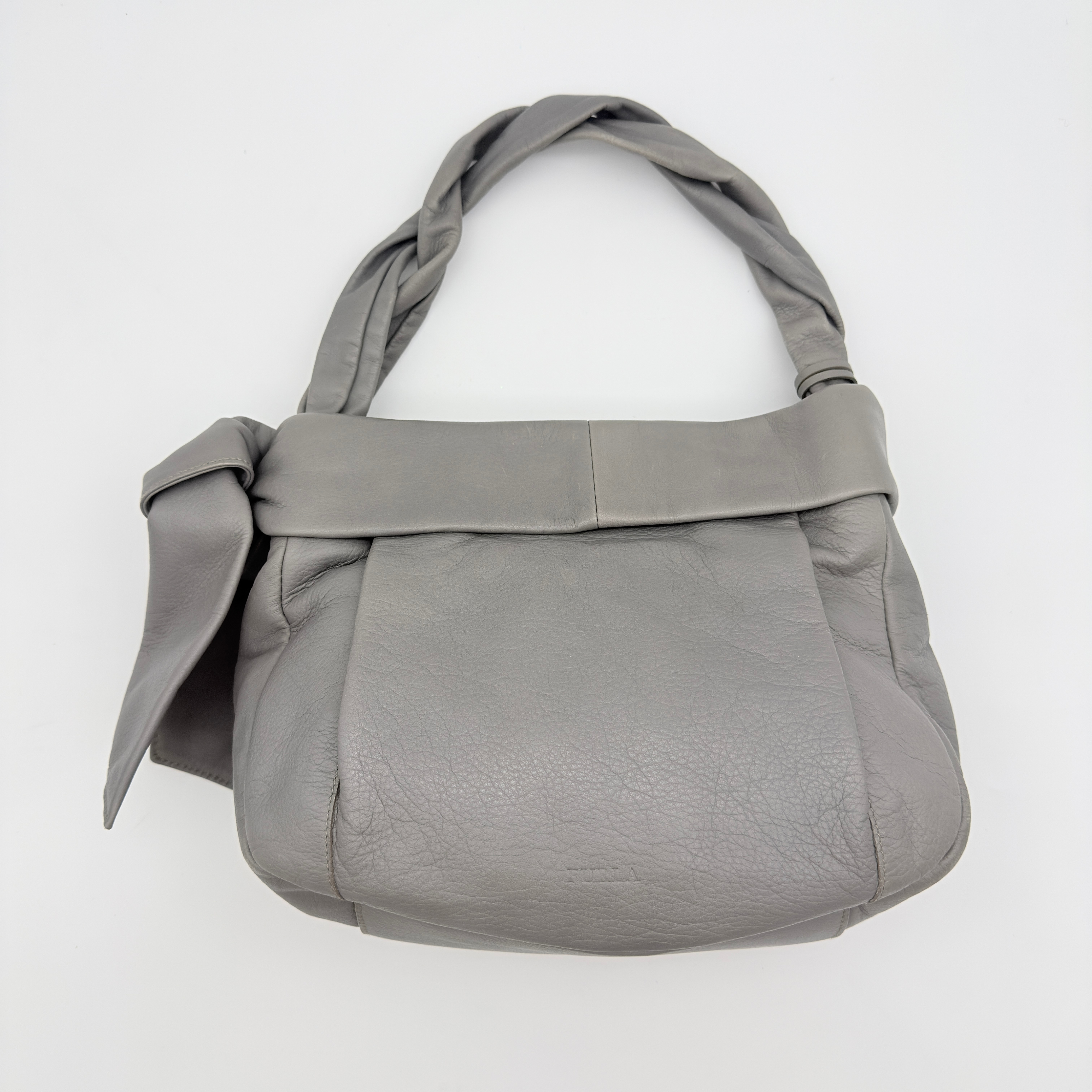 Furla Knotted Leather Shoulder Bag Grey