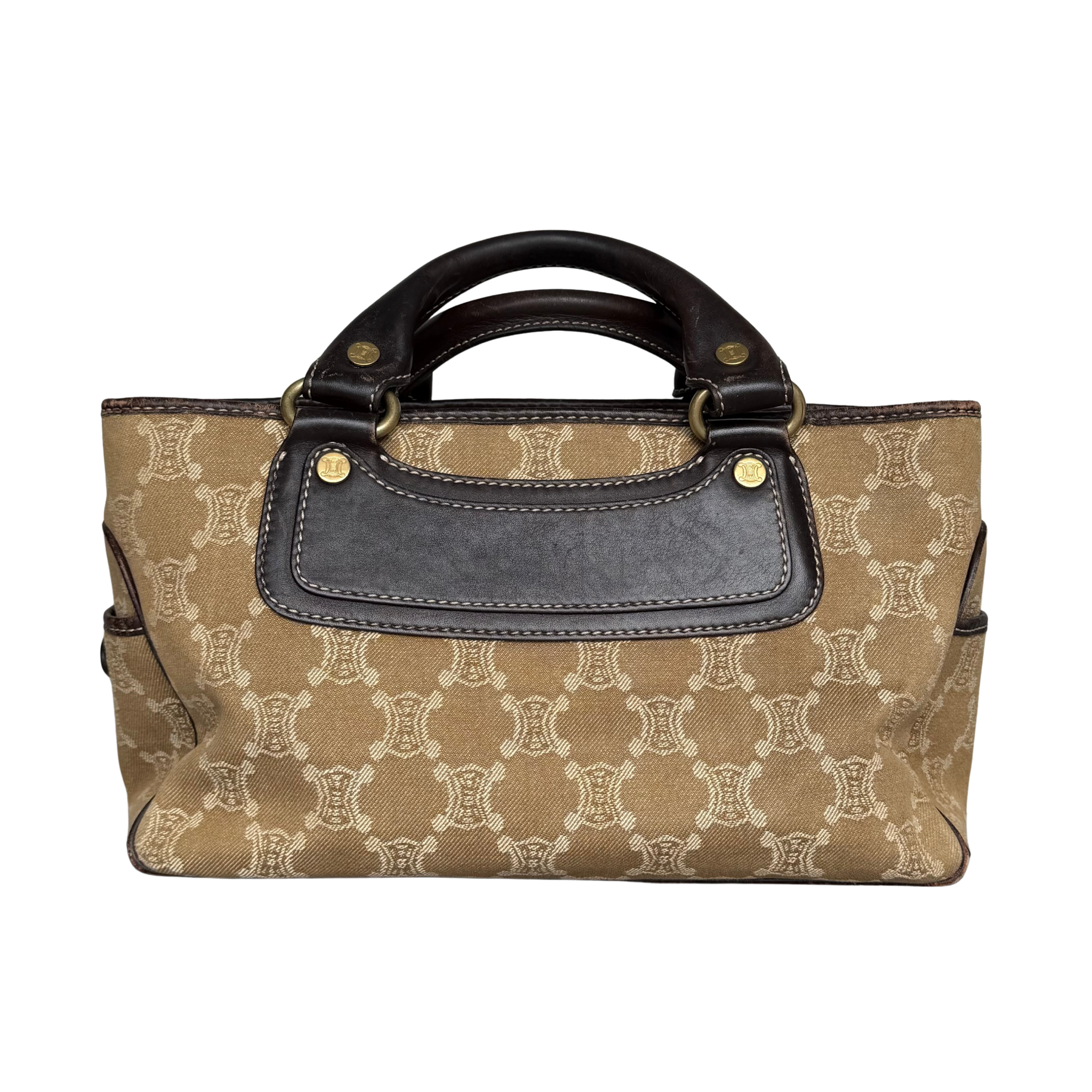 Celine Macadam Boogie Leather Canvas HandBag Beige