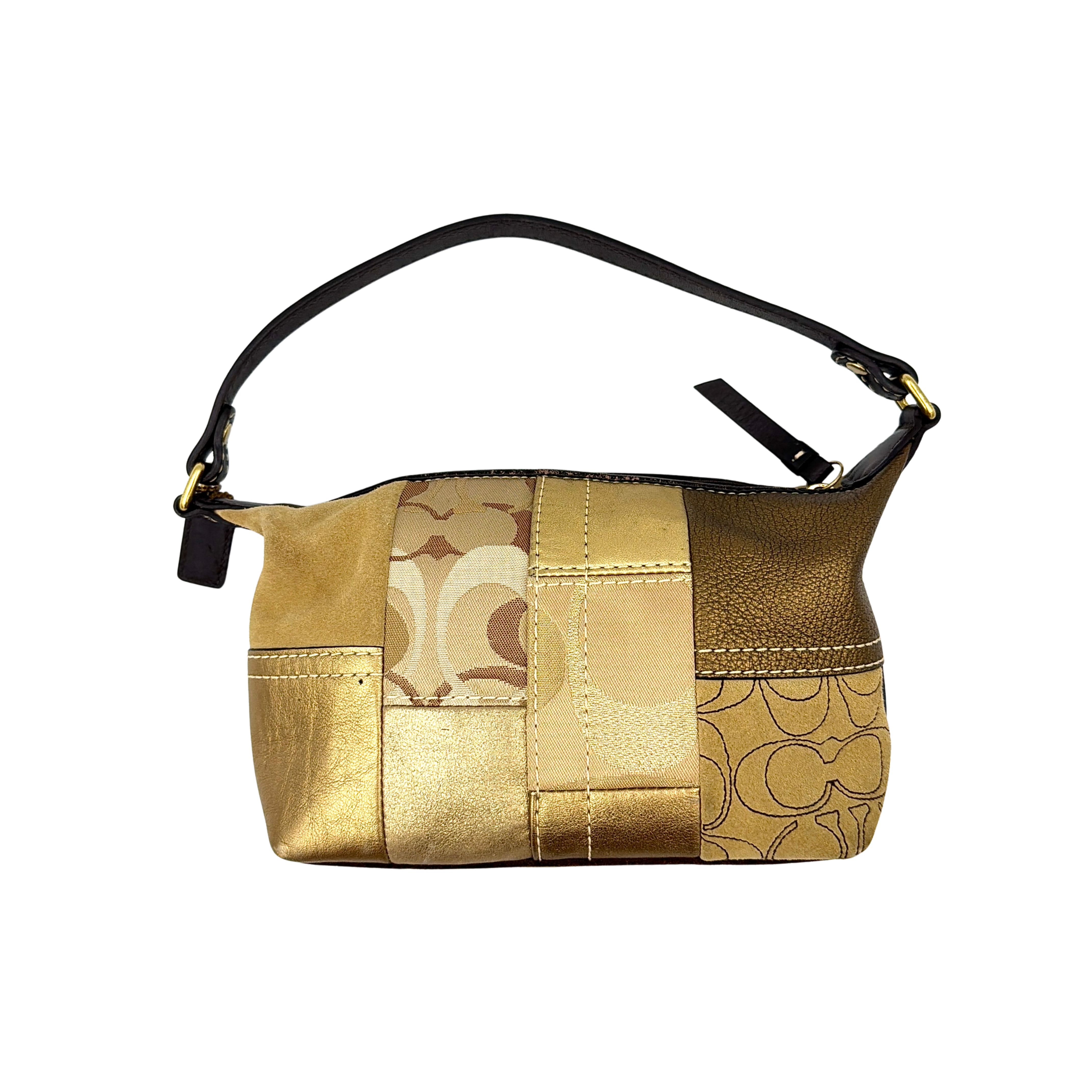 Coach Y2K Signature Mini Hobo Patchwork Shoulder Bag Gold