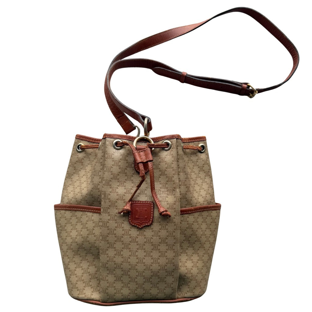 Celine Macadam Bucket Drawstring Bag Beige