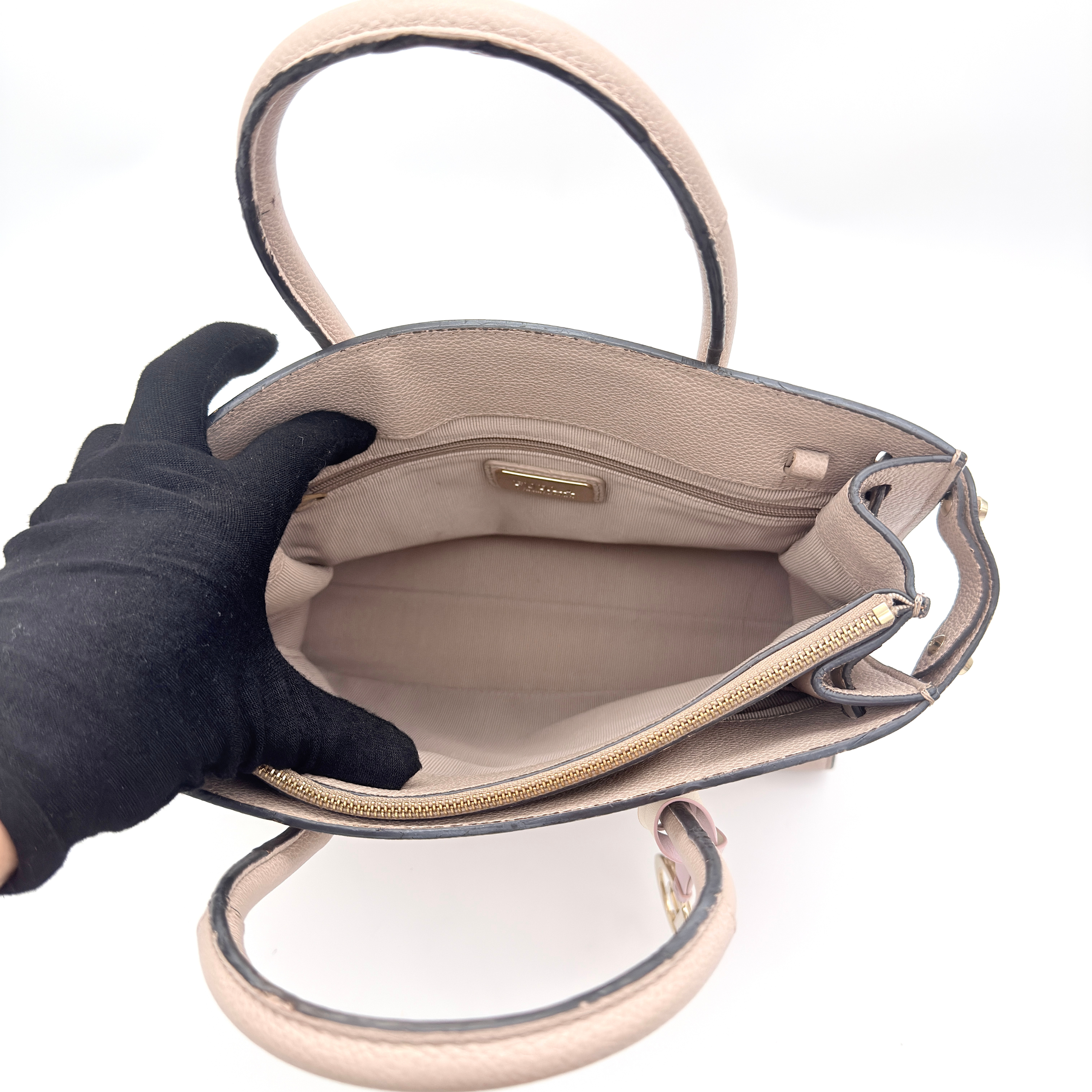 Furla 2Way Pin Leather Handbag Beige