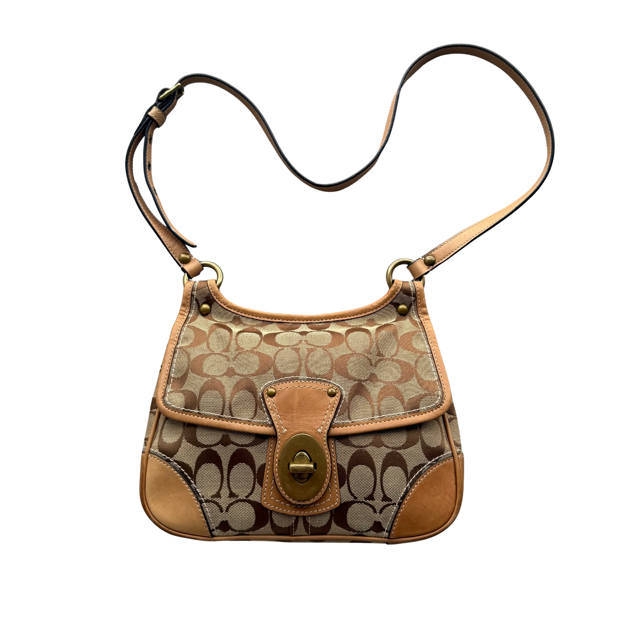 Coach Signature Turnlock Crossbody Bag Tan/Beige