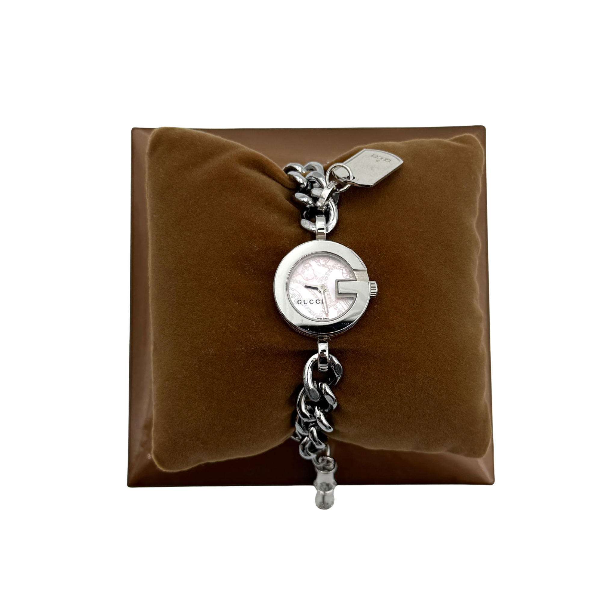 Gucci 107 G Charm Bracelet Watch Silver/Pink