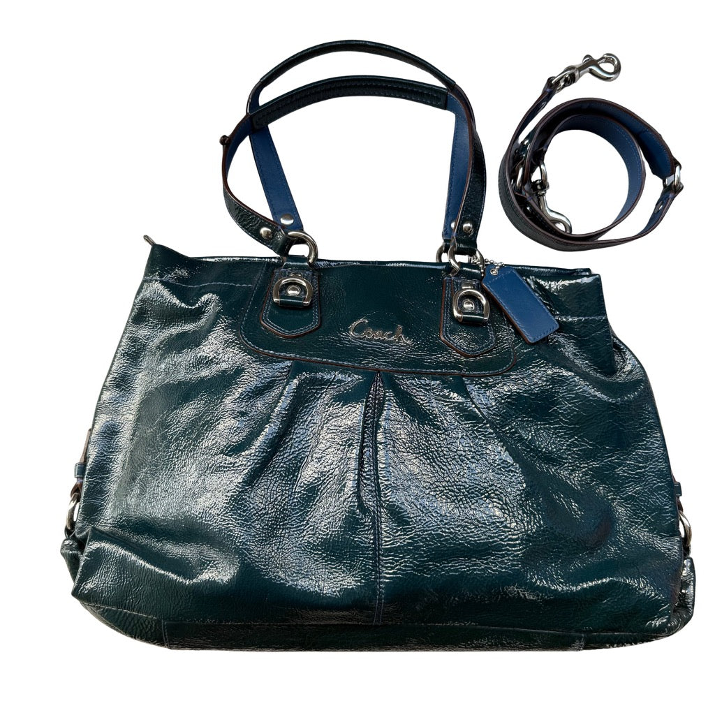 Coach 2Way Ashley Glossy Patent Shoulder Bag Teal