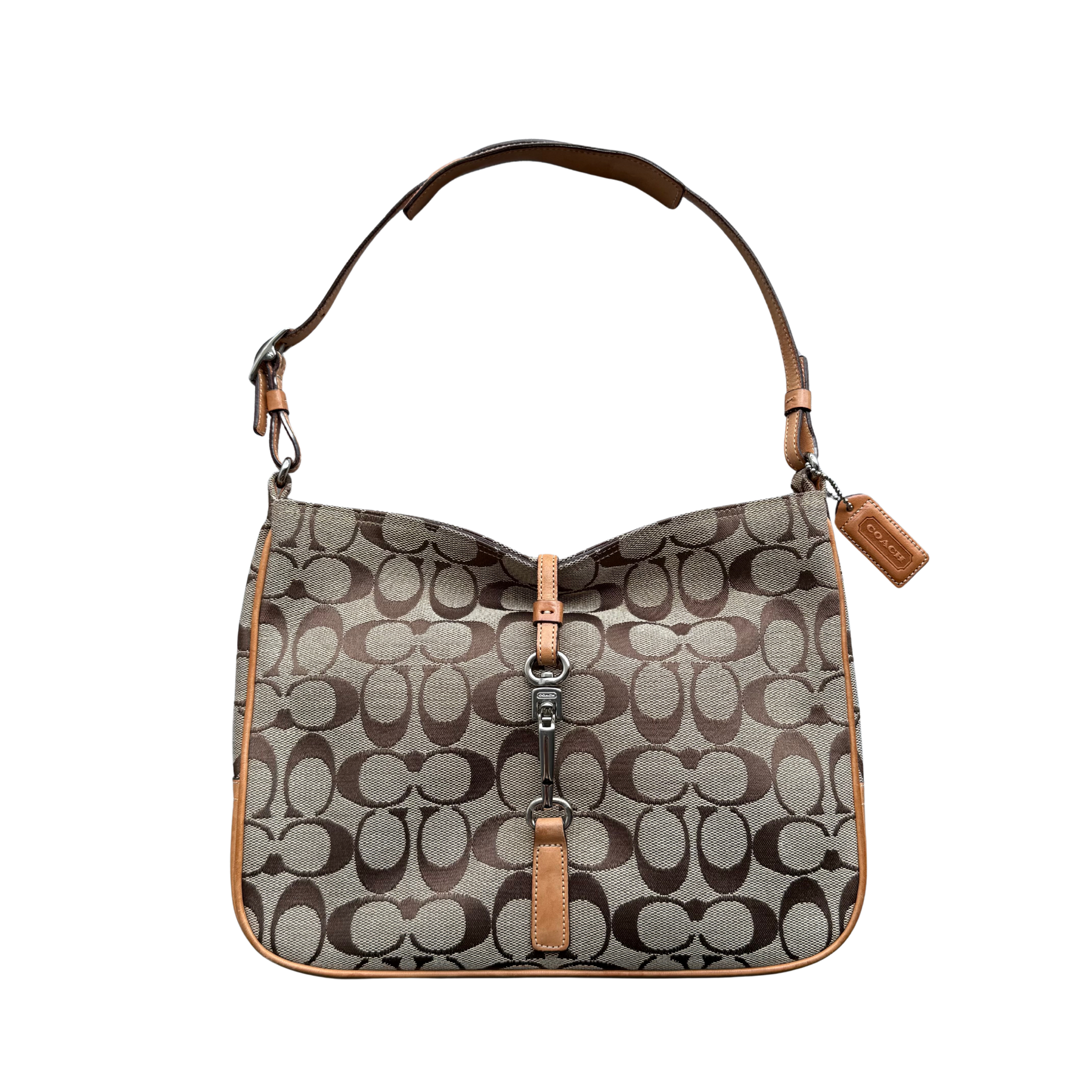 Coach Hobo Signature Clip Canvas Handbag Beige