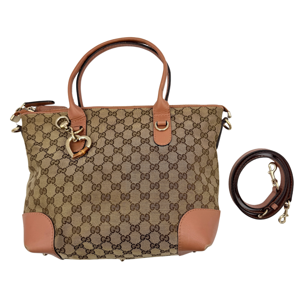 Gucci 2Way GG Monogram Heart Bit Shoulder Bag Beige/Orange