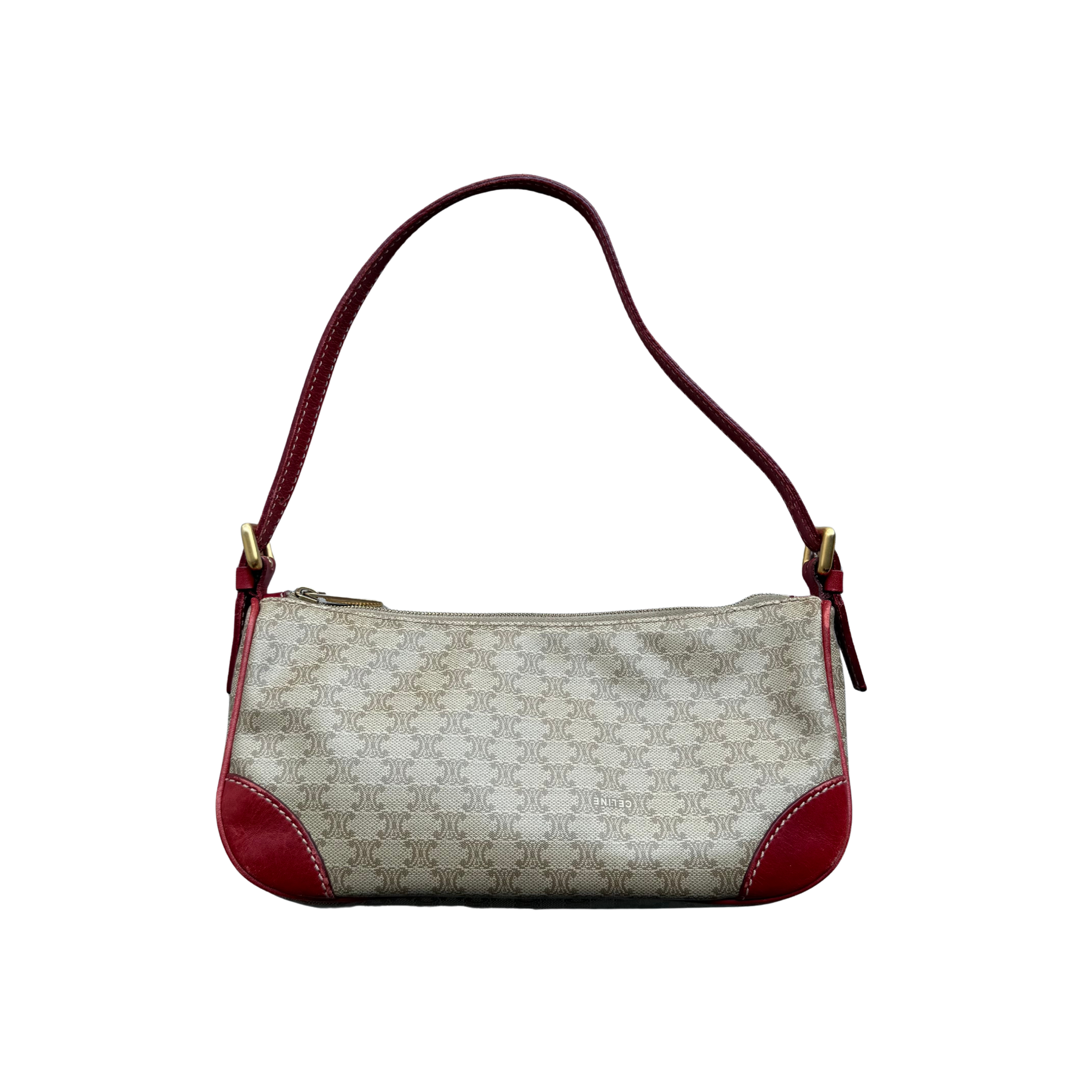 Celine Macadam Canvas Shoulder Bag Beige/Red