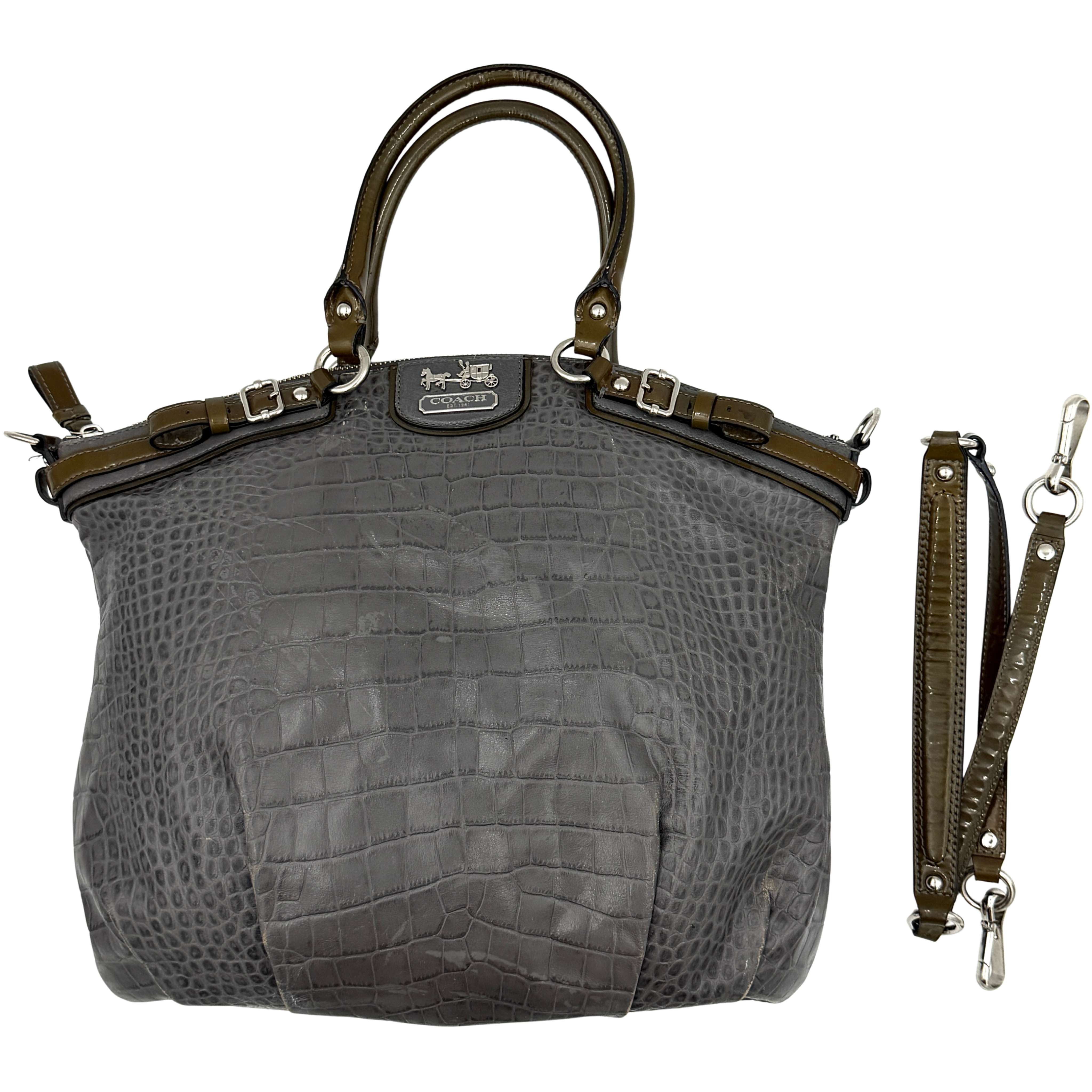 Coach 2Way Madison Lindsey Crocodile Embossed Satchel Bag Grey