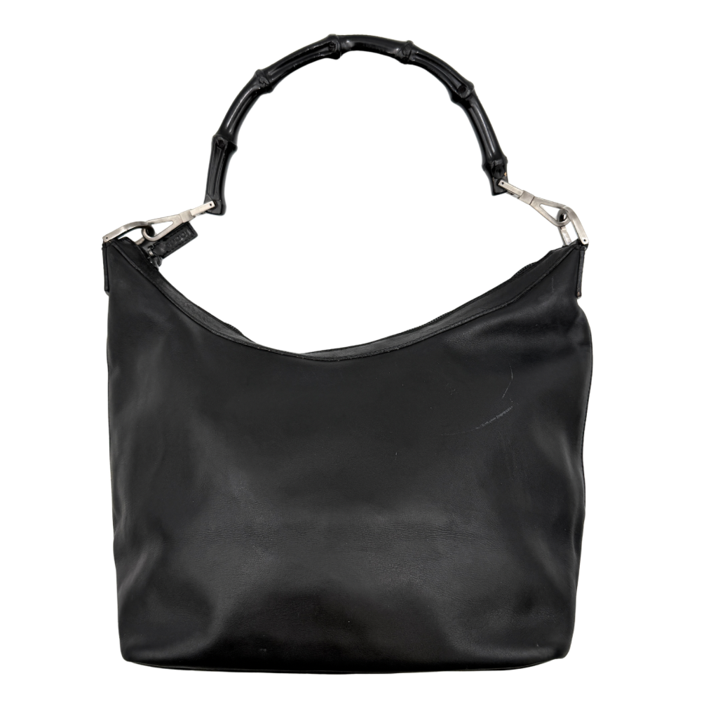 Gucci Hobo Leather Bamboo Shoulder Bag Black