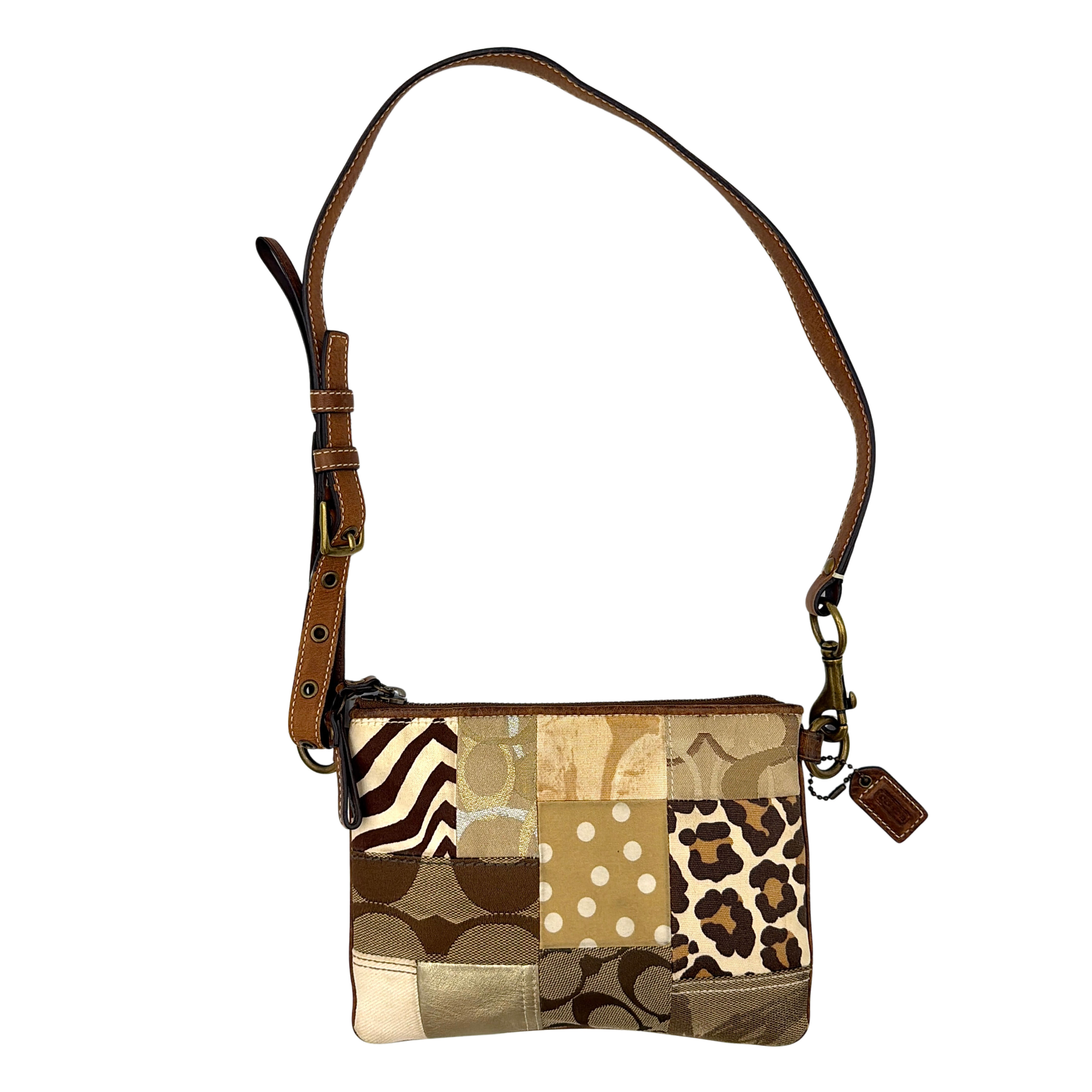 Coach 2Way Signature Brown Patchwork Leopard Shoulder Bag