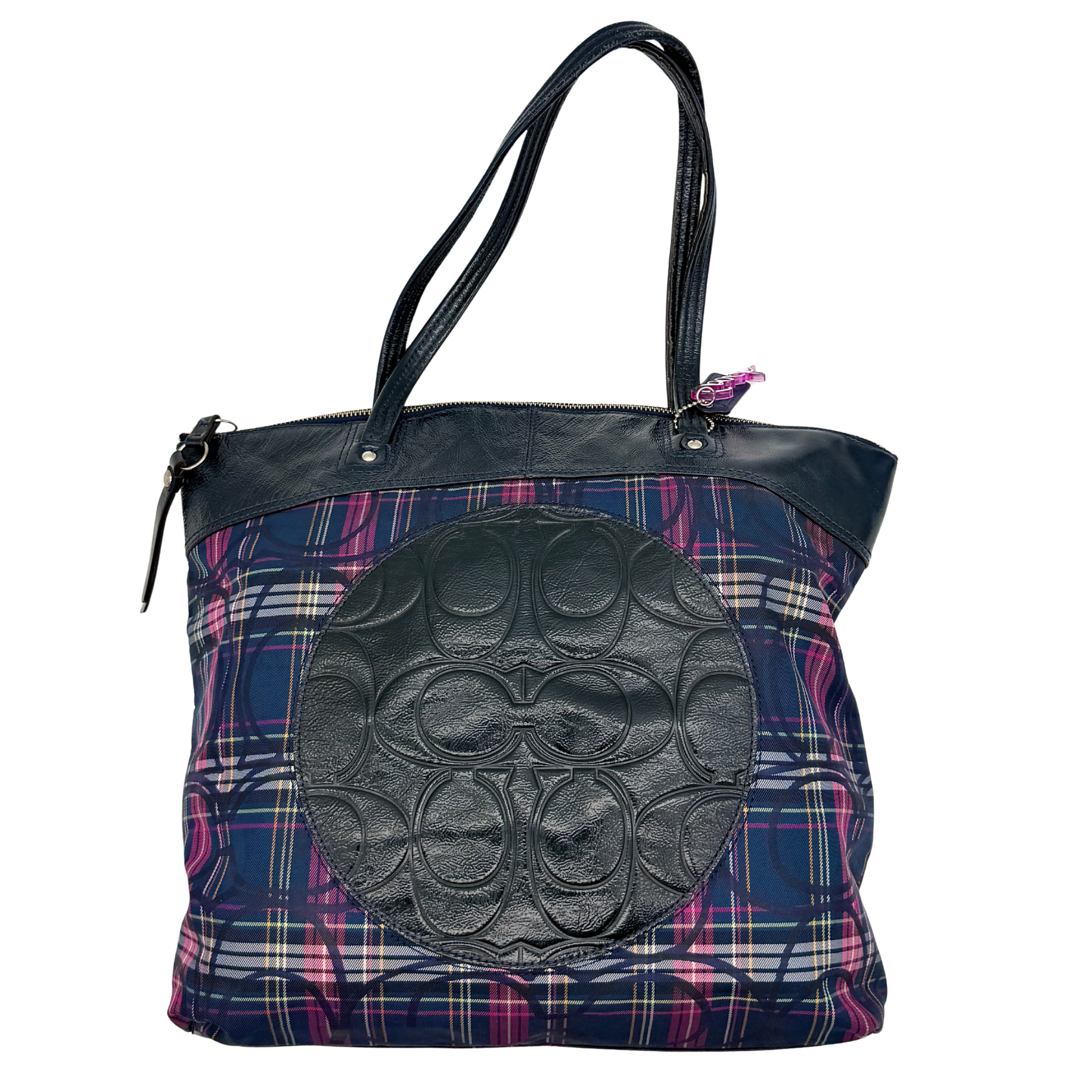 Coach Signature Tartan Plaid Tote Bag Multicolor