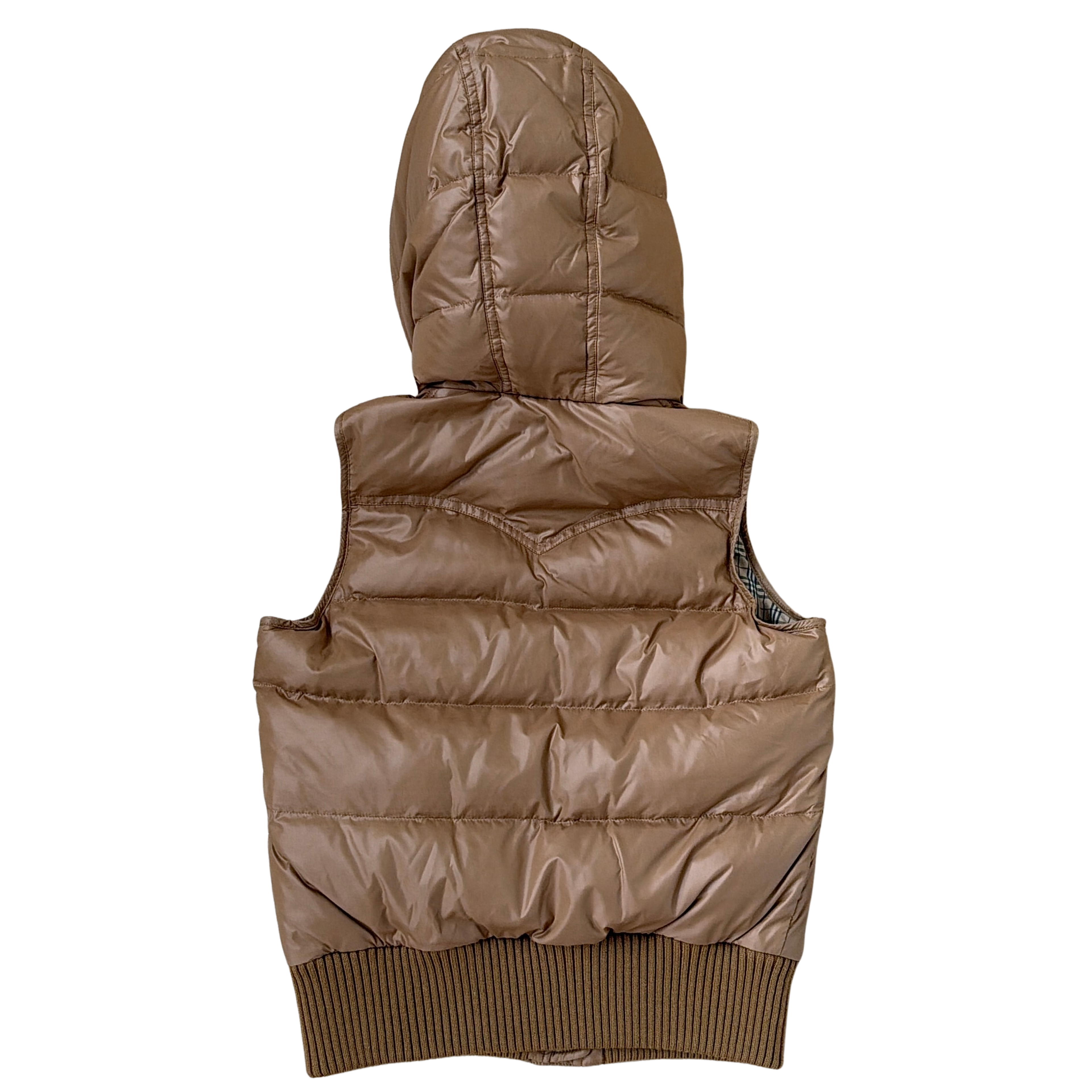 (38) Burberry Blue Label Nova Check Down Puffer Hoodie Vest Beige