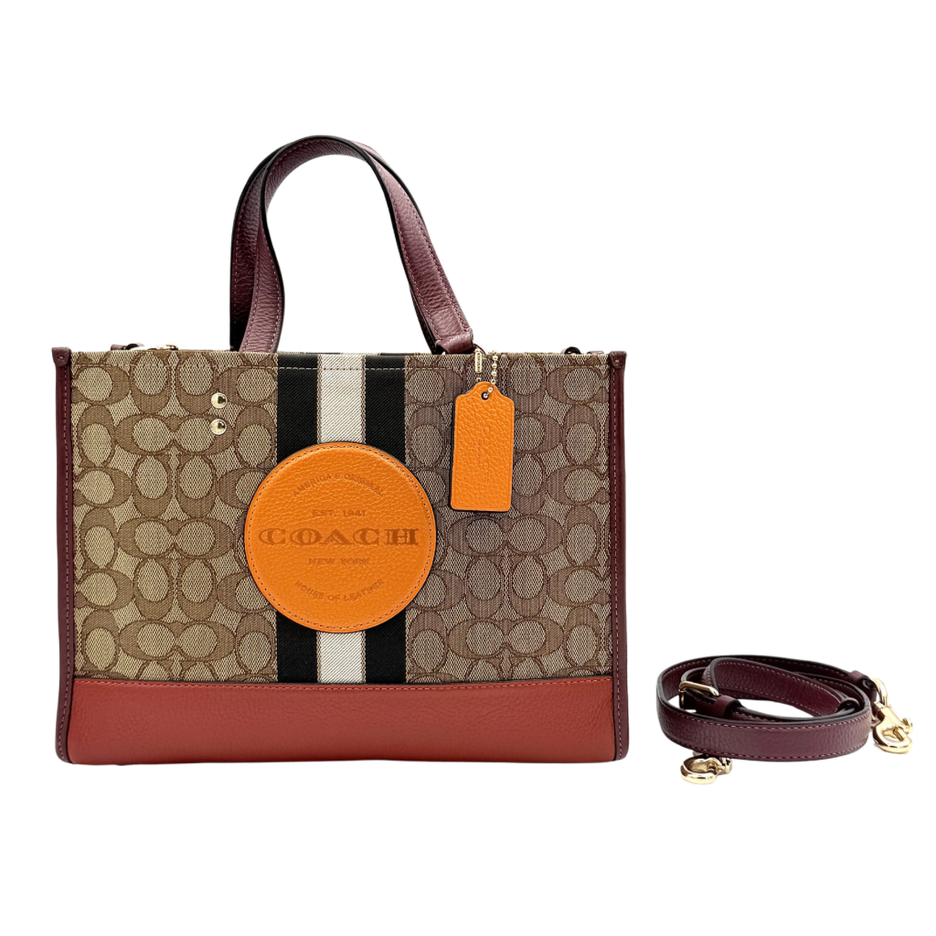 Coach 2Way Signature 22 Dempsey Tote Bag Brown/Red