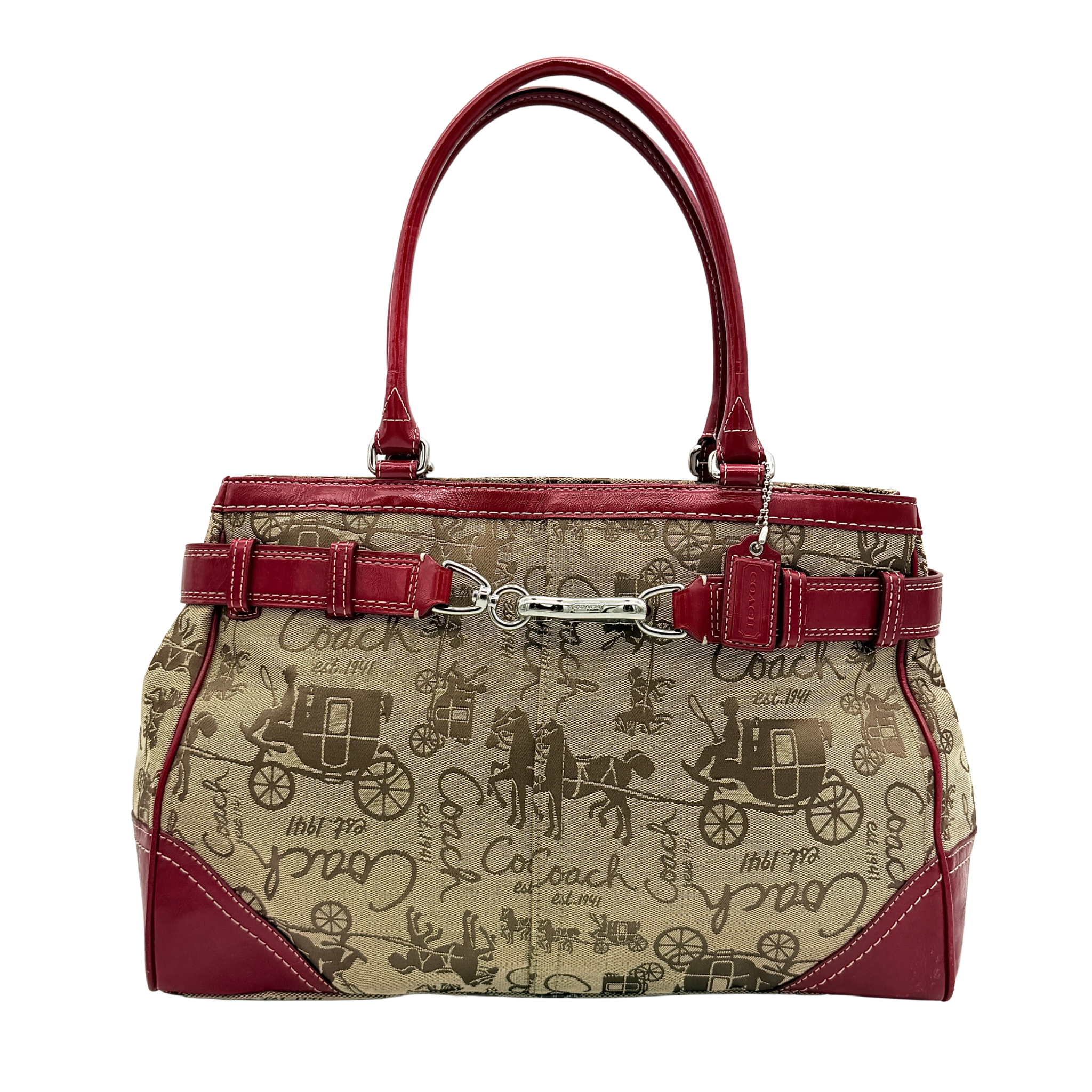 Coach Horse Carriage Hampton Carryall Handbag Beige/Red
