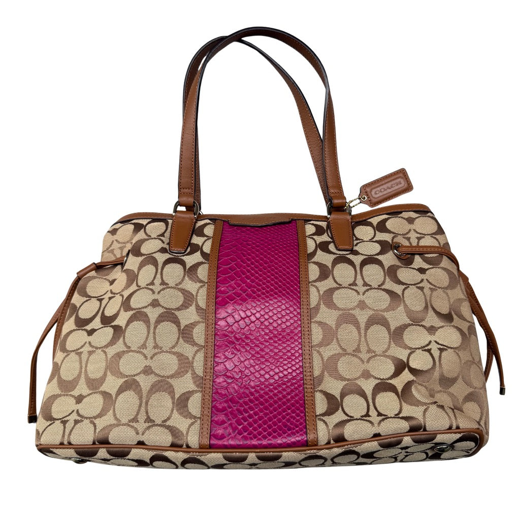 Coach Signature Stripe Drawstring HandBag Beige/Pink