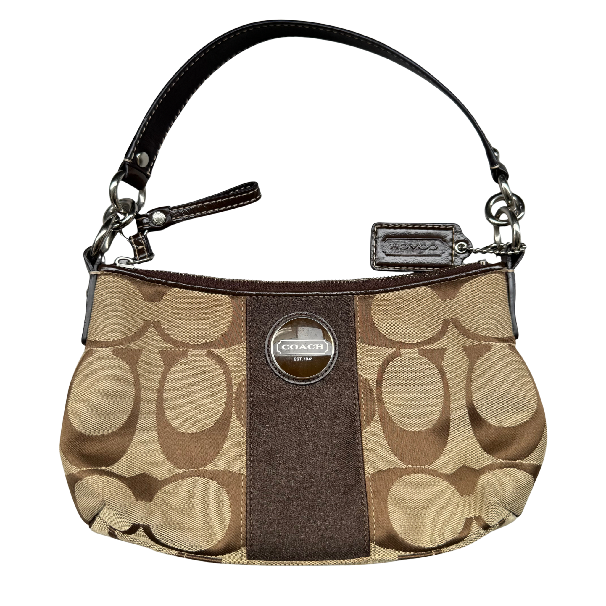 Coach Signature Stripe Shoulder Bag Beige/Brown