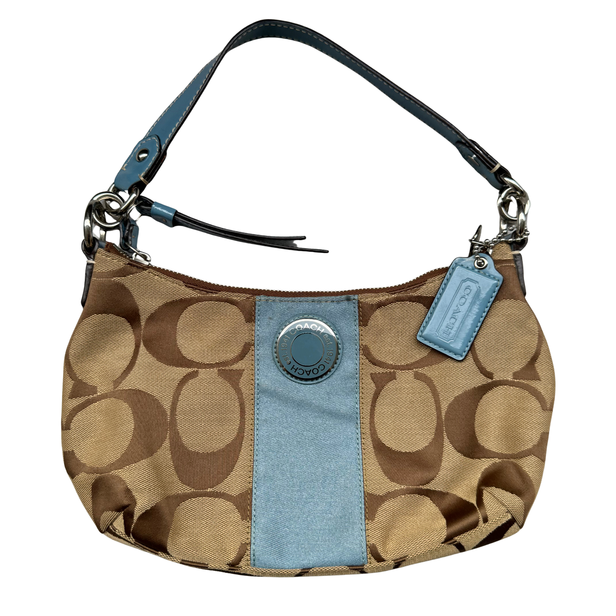 Coach Signature Stripe Shoulder Bag Beige/Blue