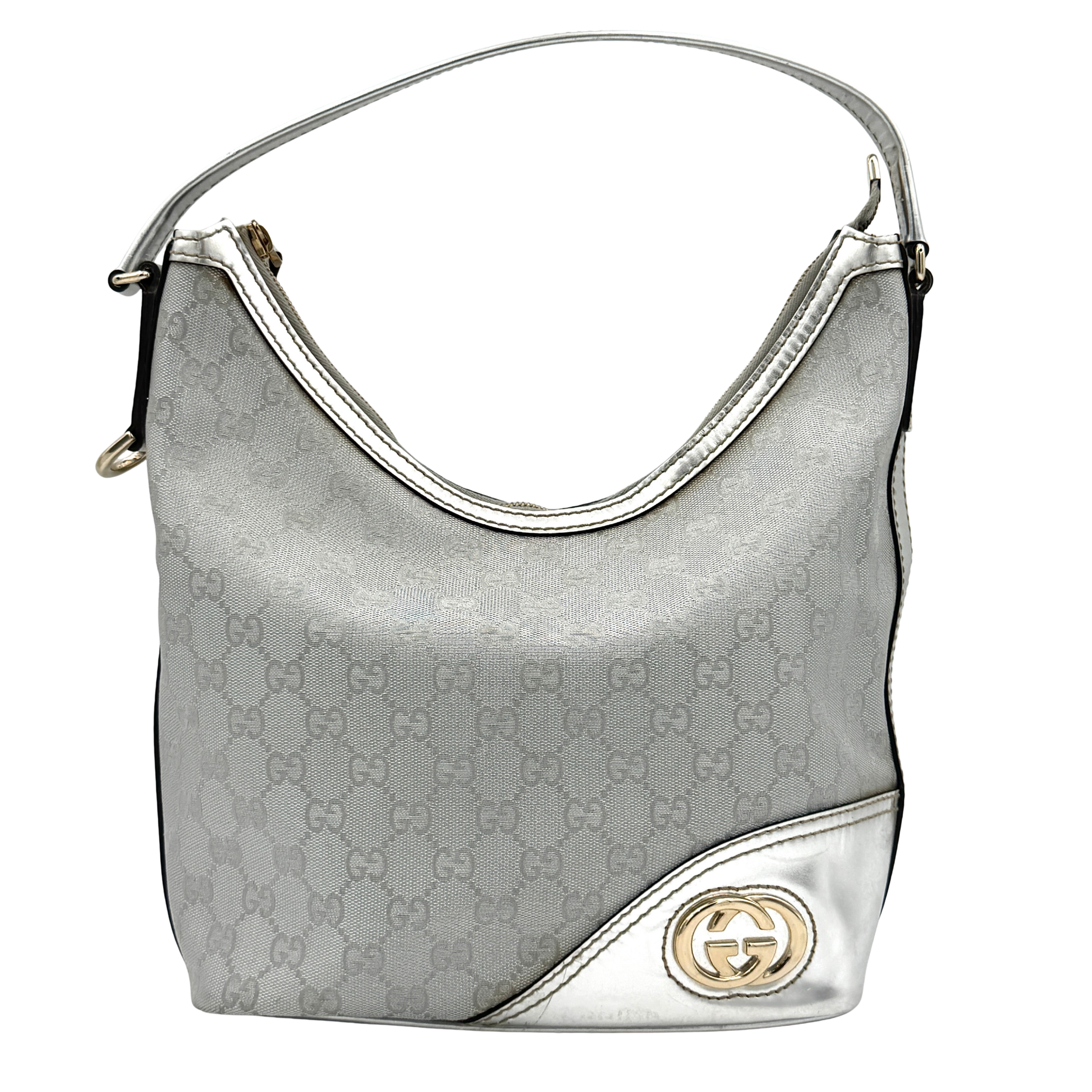 Gucci GG Monogram Britt Hobo Shoulder Bag Silver