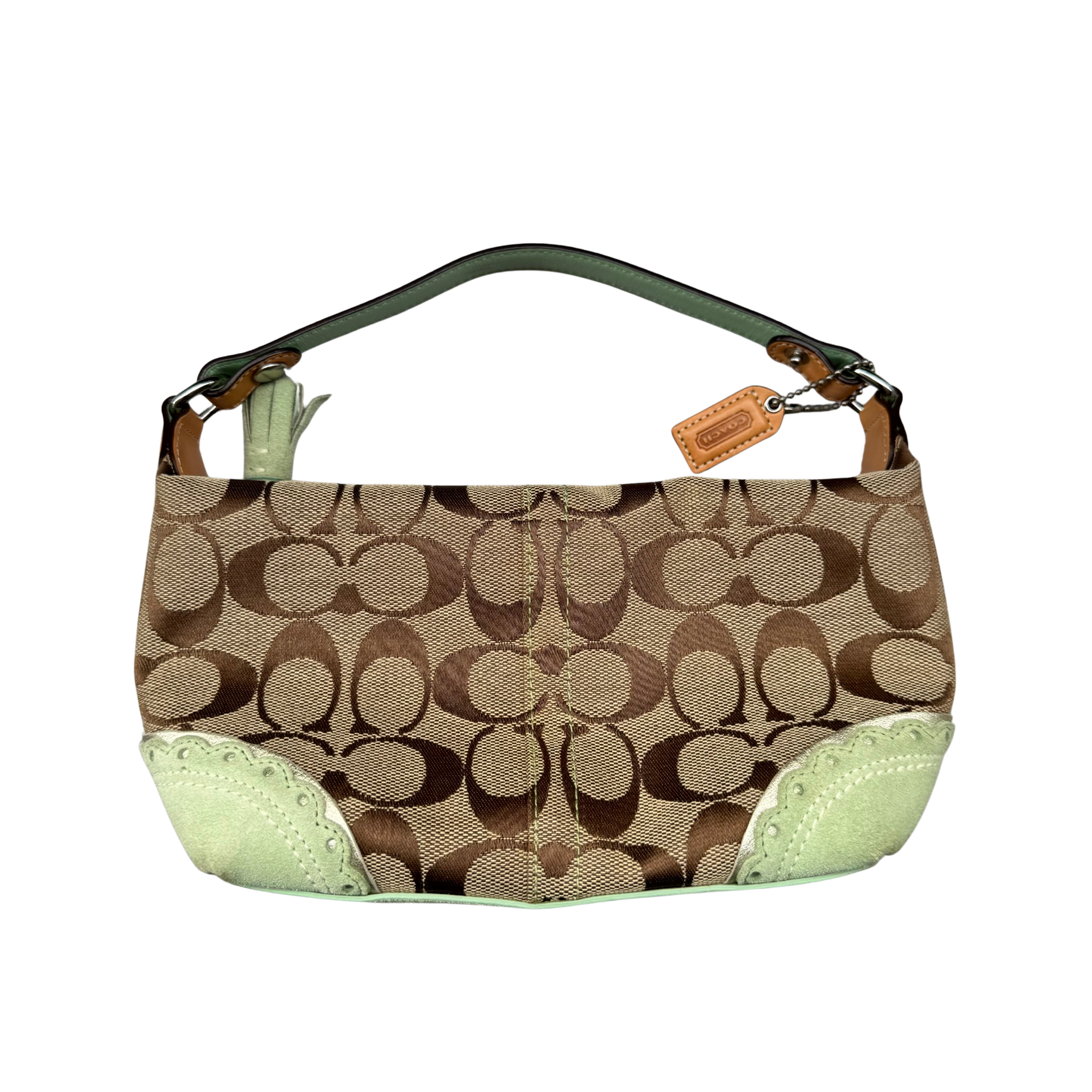 Coach Signature Mini Hobo Shoulder Bag Beige/Mint Green