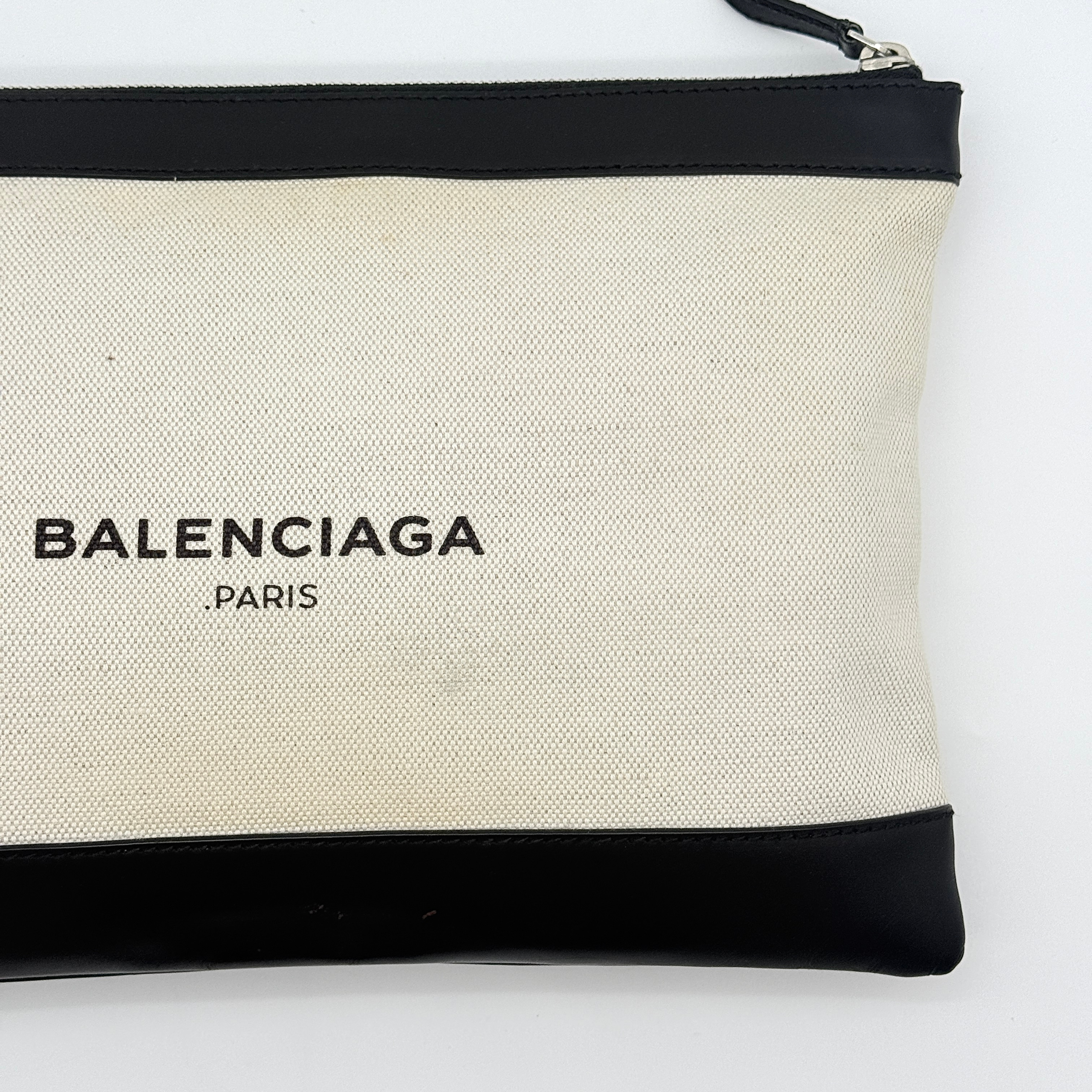 Balenciaga Canvas Navy Clip Clutch Bag Cream