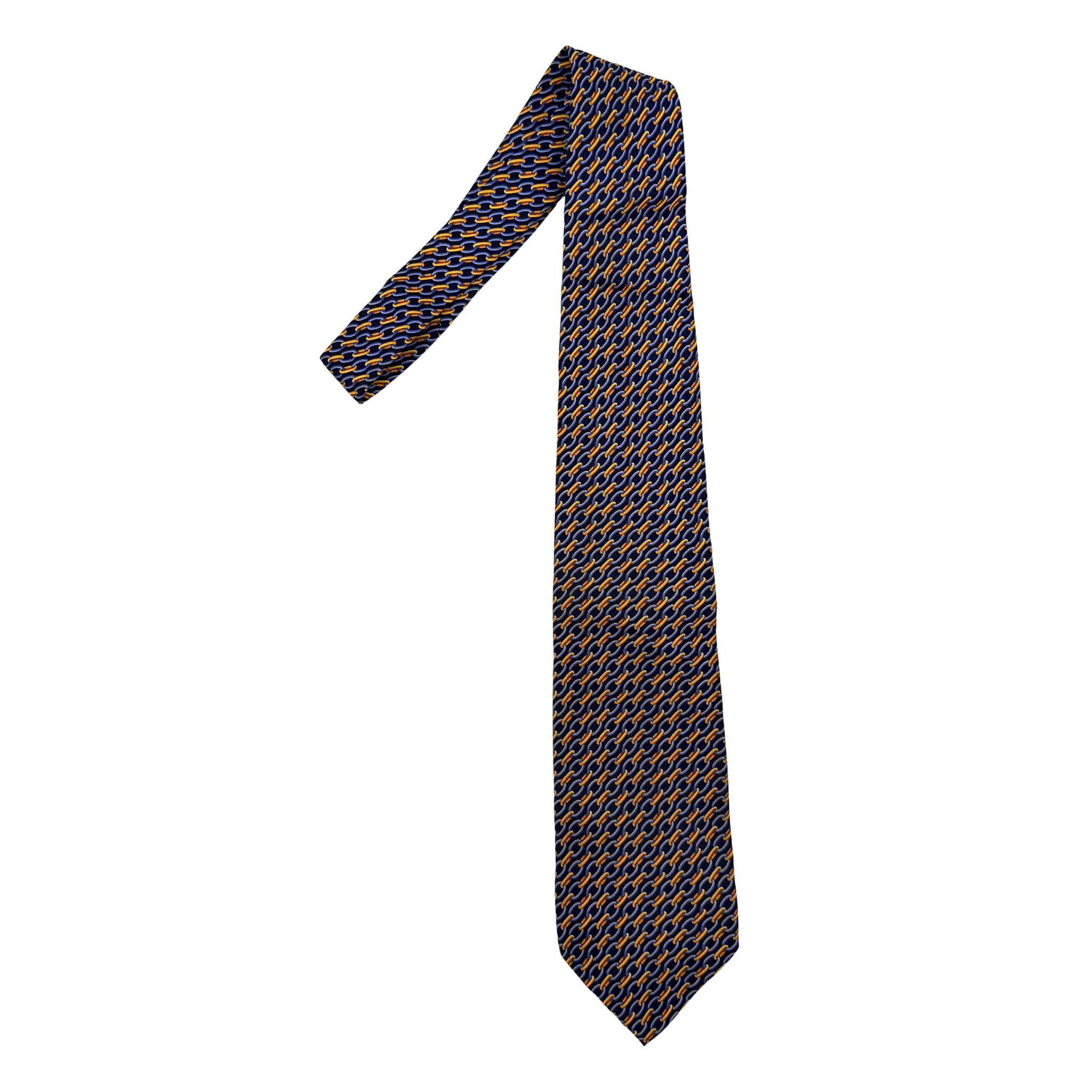 Gucci Chain Link Silk Tie Navy Blue/Gold