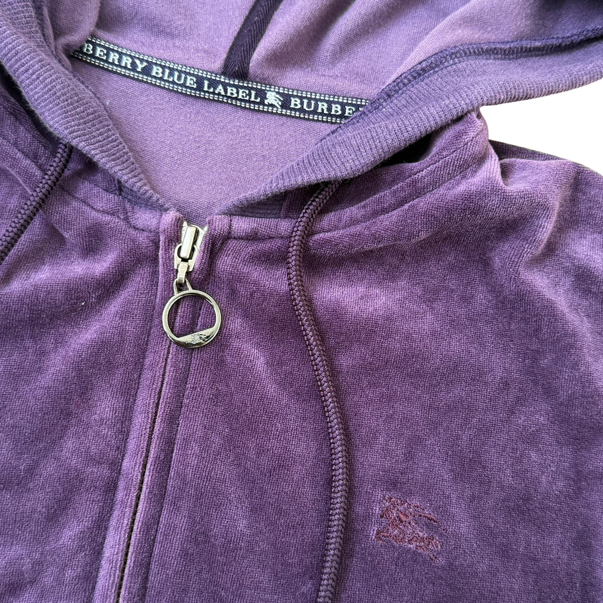 (38) Burberry Blue Label Velvet Zip-up Hoodie Jacket Purple