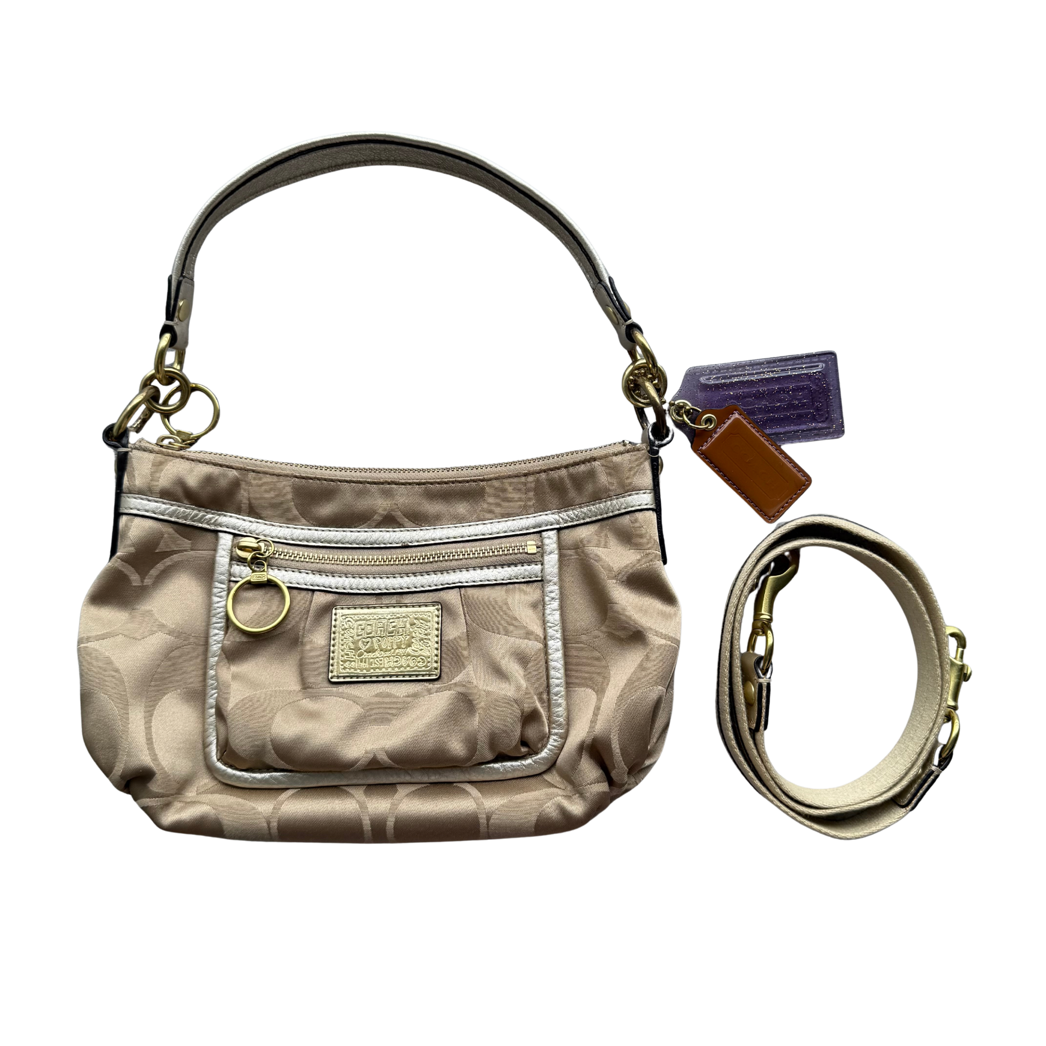 Coach 2Way Poppy Shoulder Bag Beige/Silver