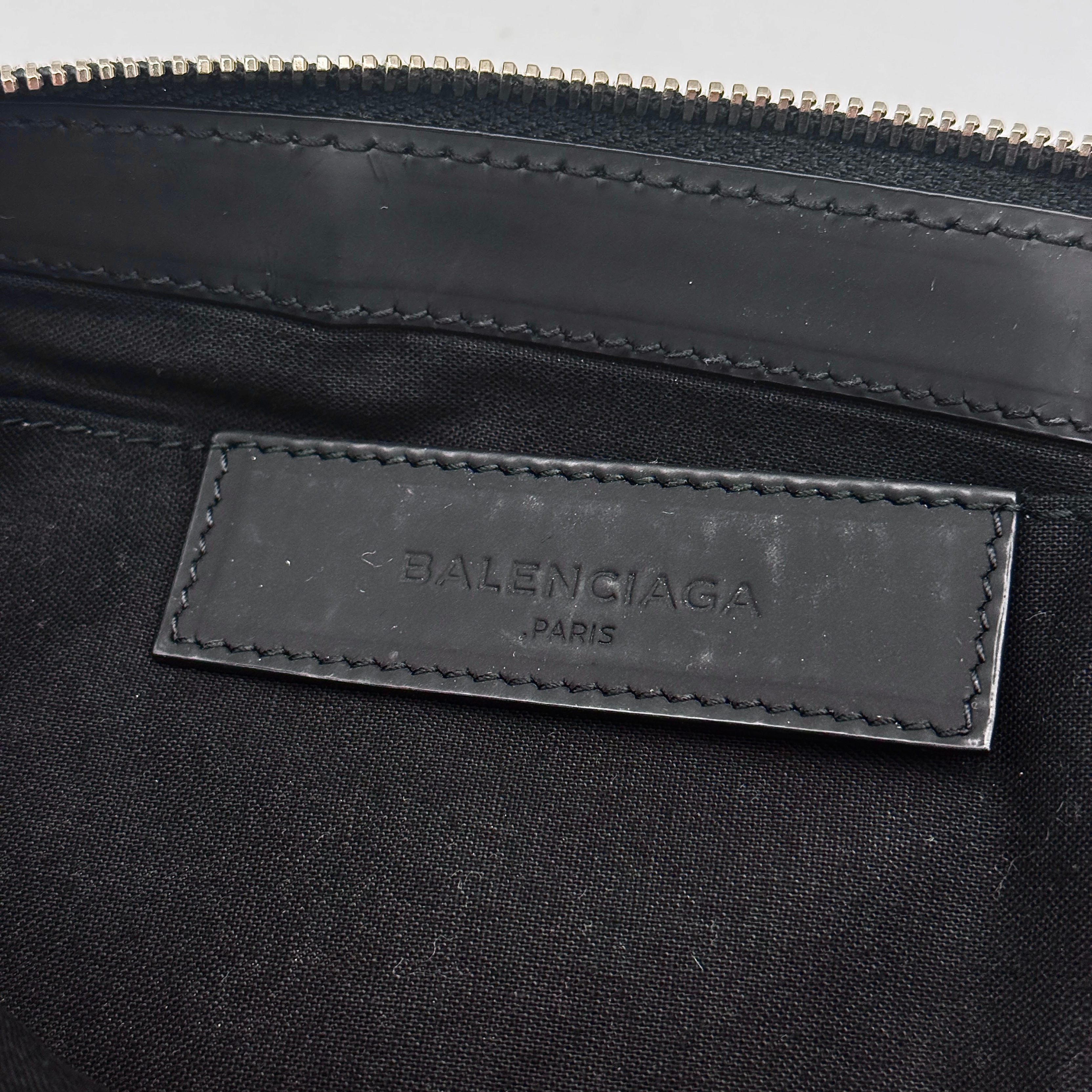 Balenciaga Canvas Navy Clip Clutch Bag Cream