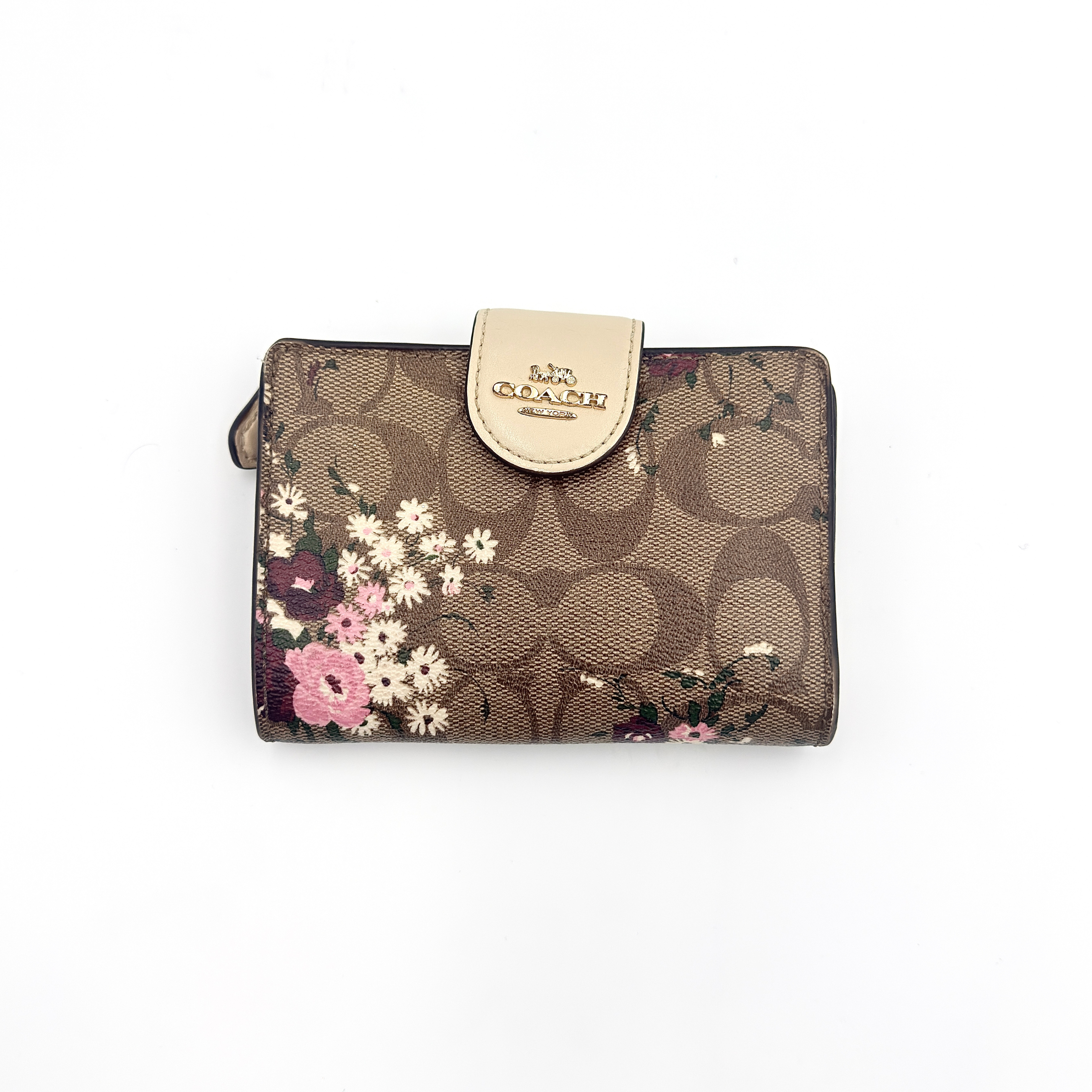 Coach Signature Floral Corner Zip Wallet Brown/Multi