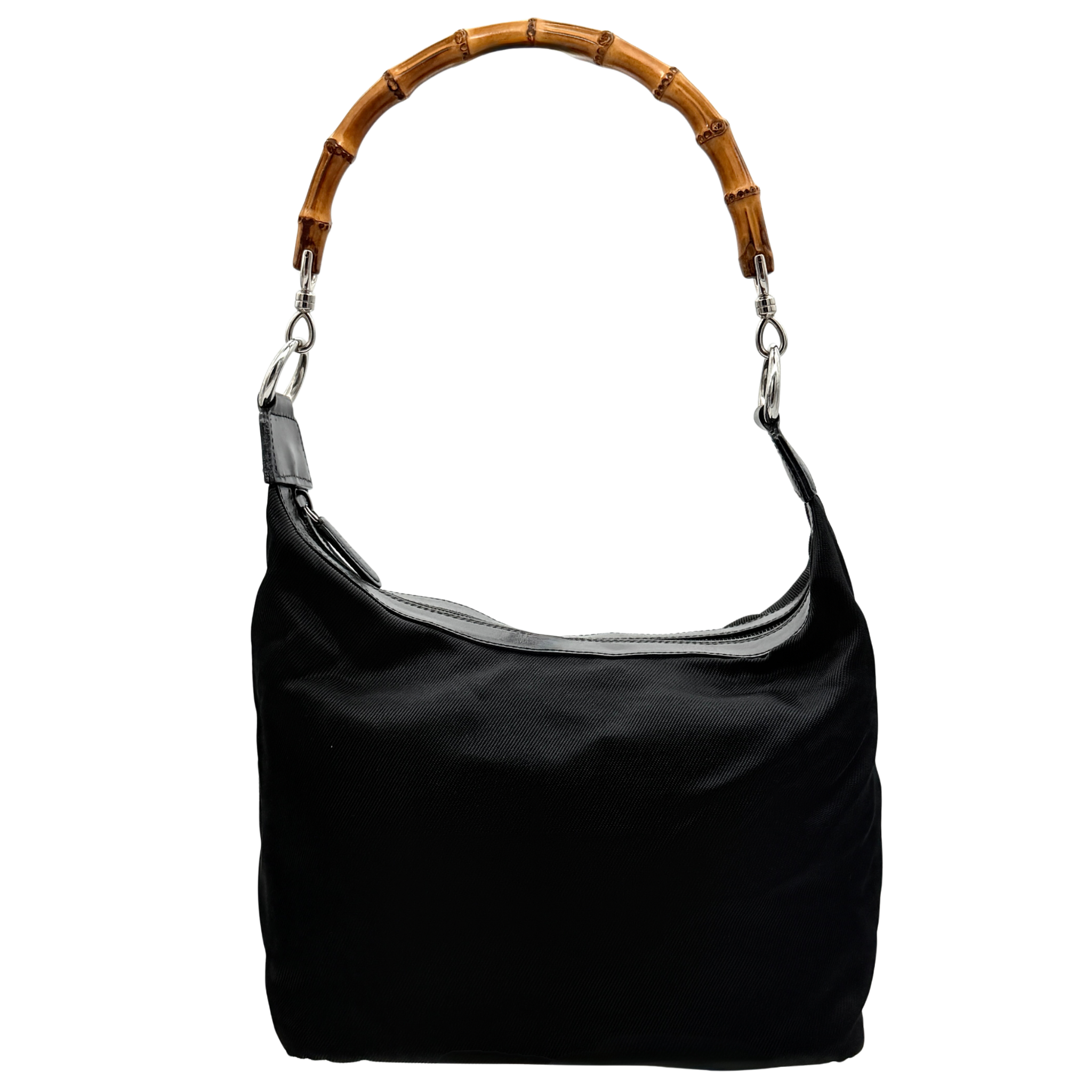 Gucci Nylon Bamboo Shoulder Bag Black