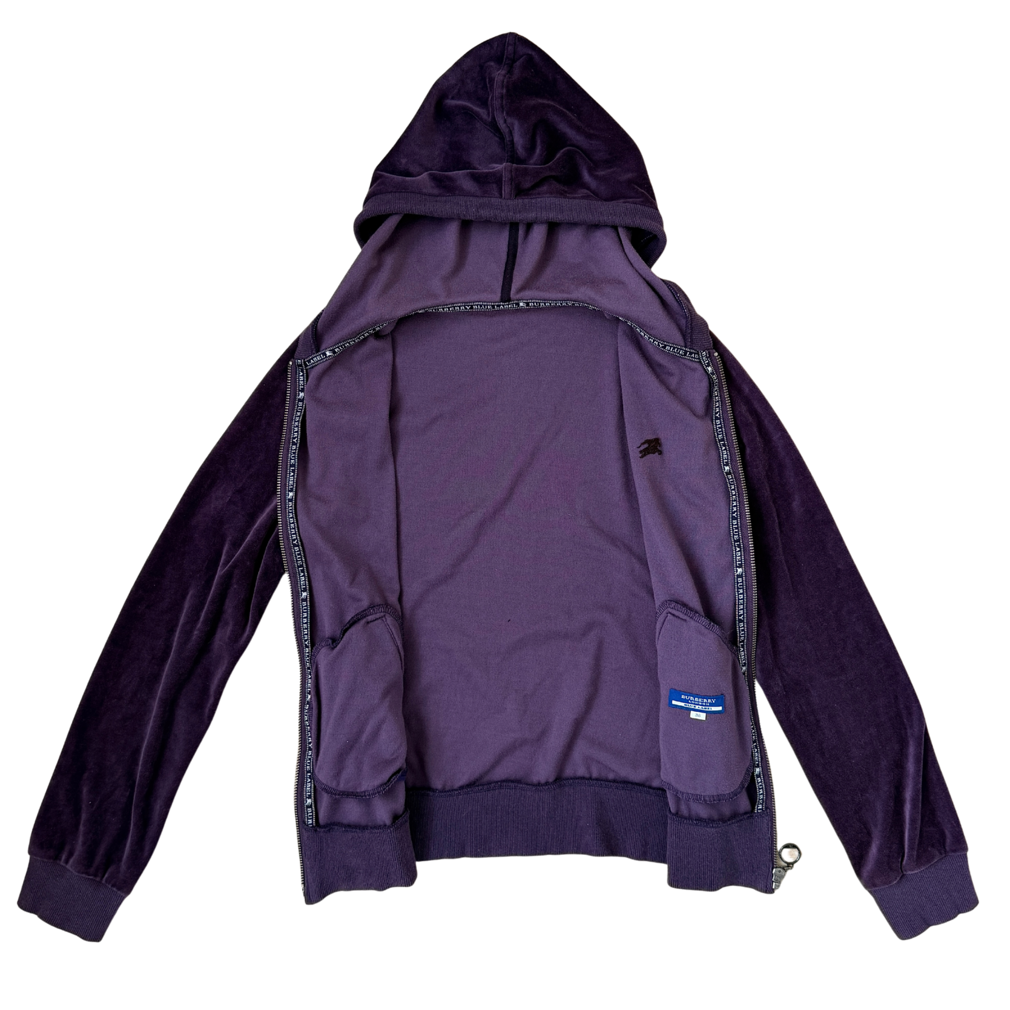 (38) Burberry Blue Label Velvet Zip-up Hoodie Jacket Purple