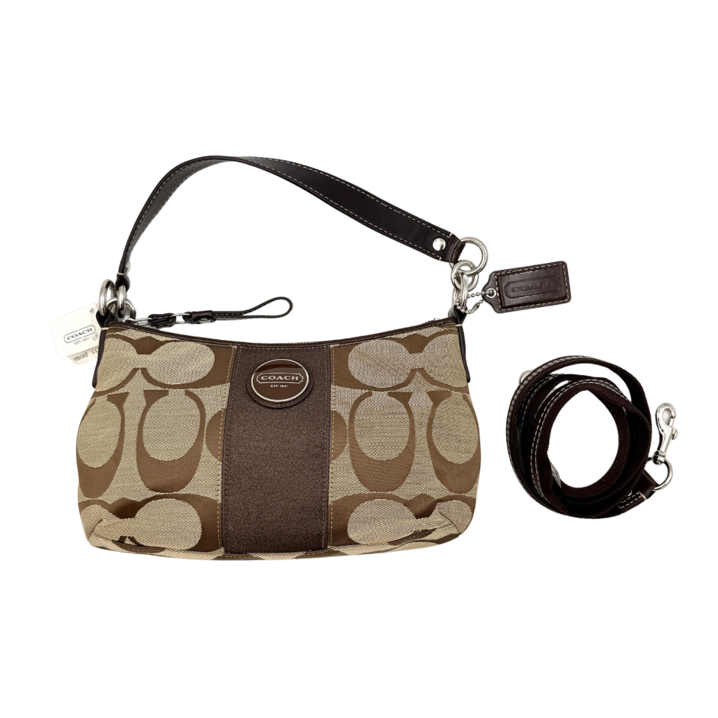 Coach 2Way Signature Stripe Shoulder Bag Beige/Brown