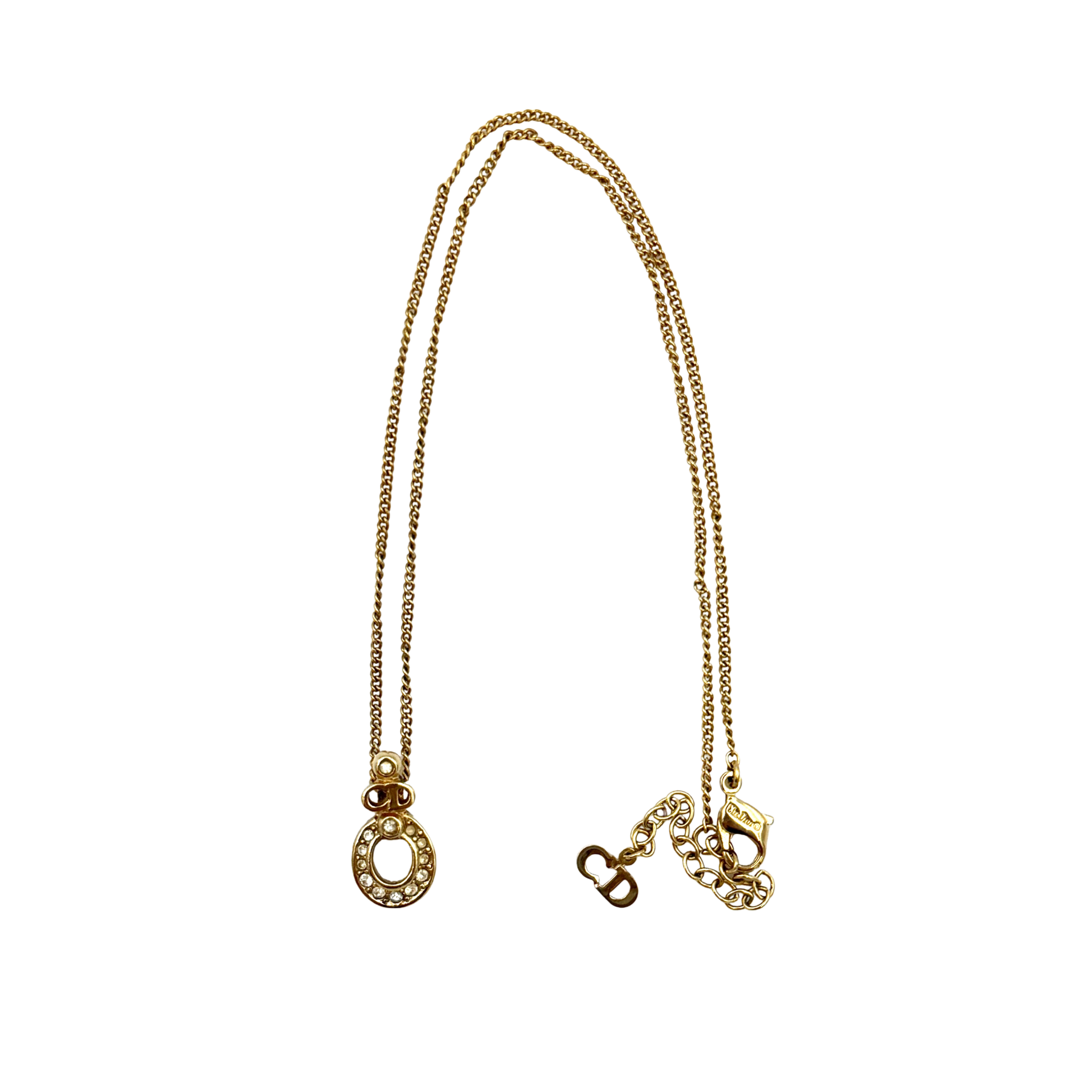 Dior Oval Rhinestone Necklace Gold