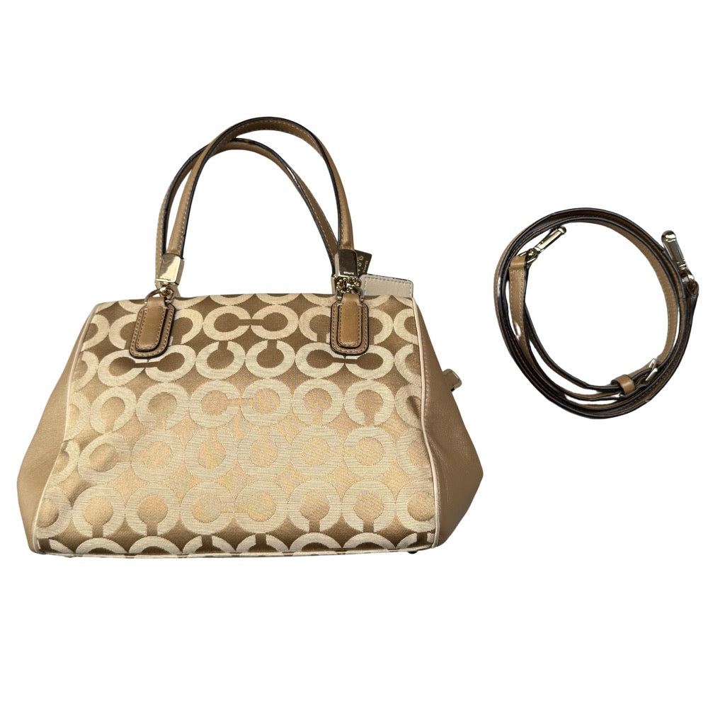 Coach Madison Op Art Sateen Madeline East West Handbag Beige