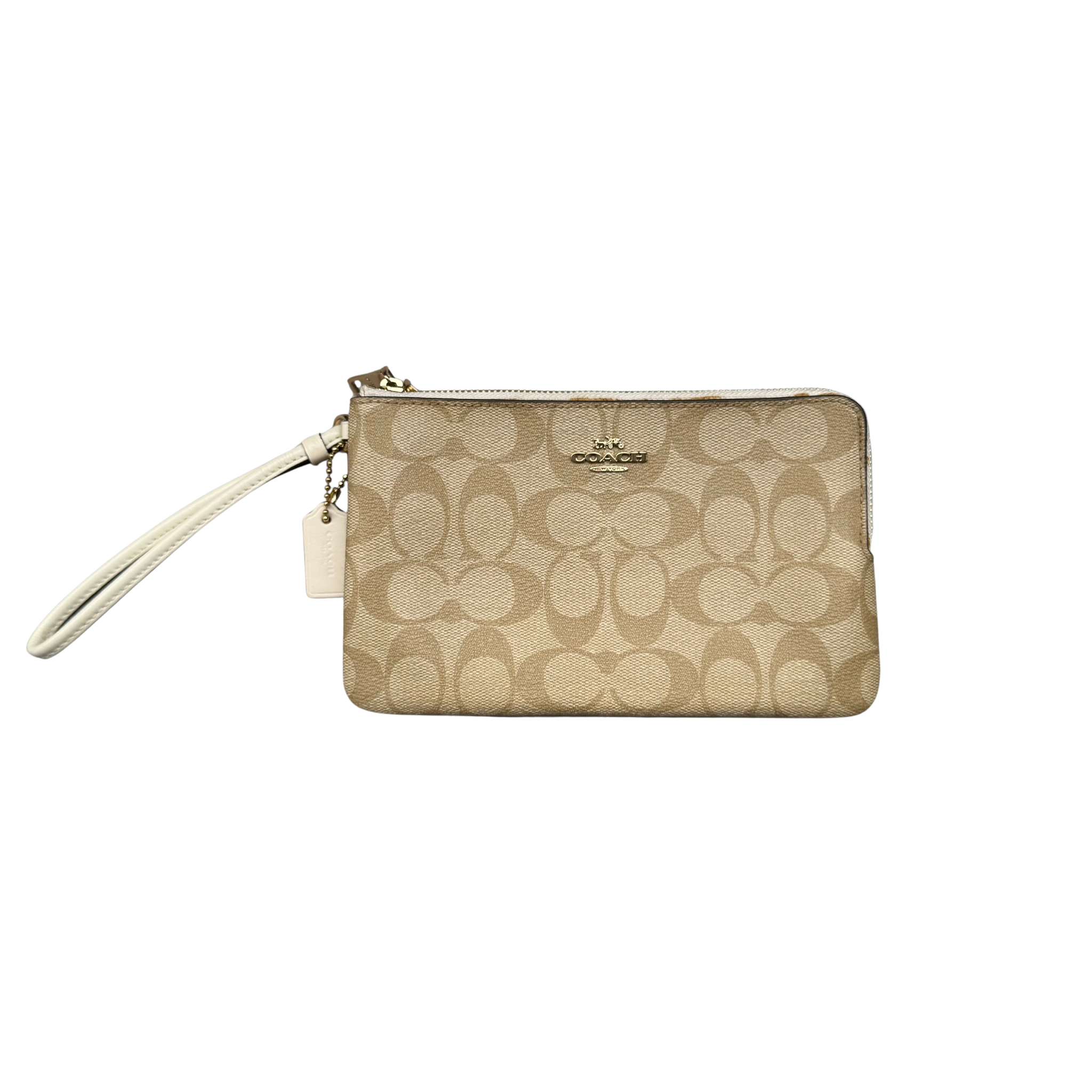 Coach Signature Canvas Double Zip Wristlet Cream
