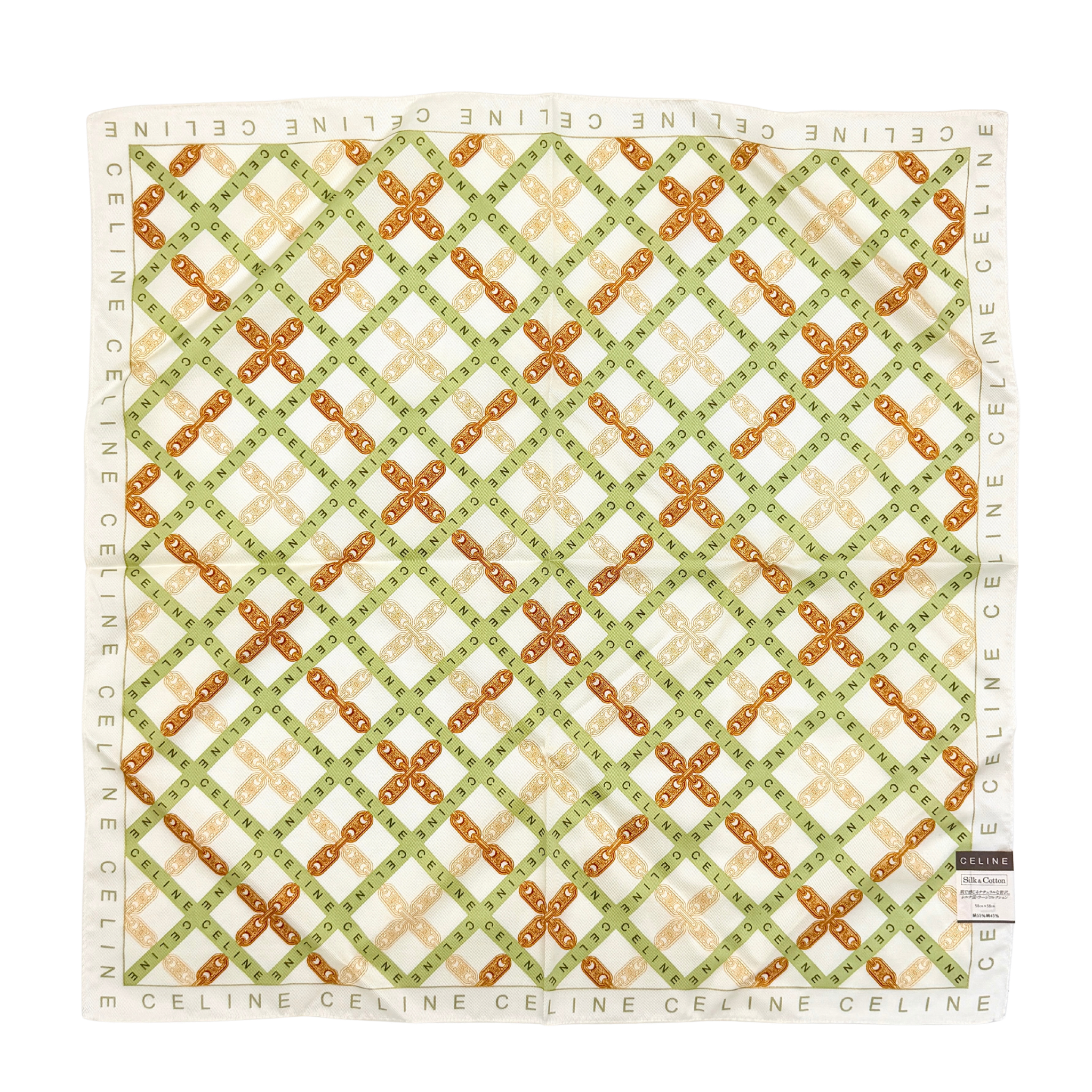 Celine Chain Silk & Cotton Scarf Green/Gold