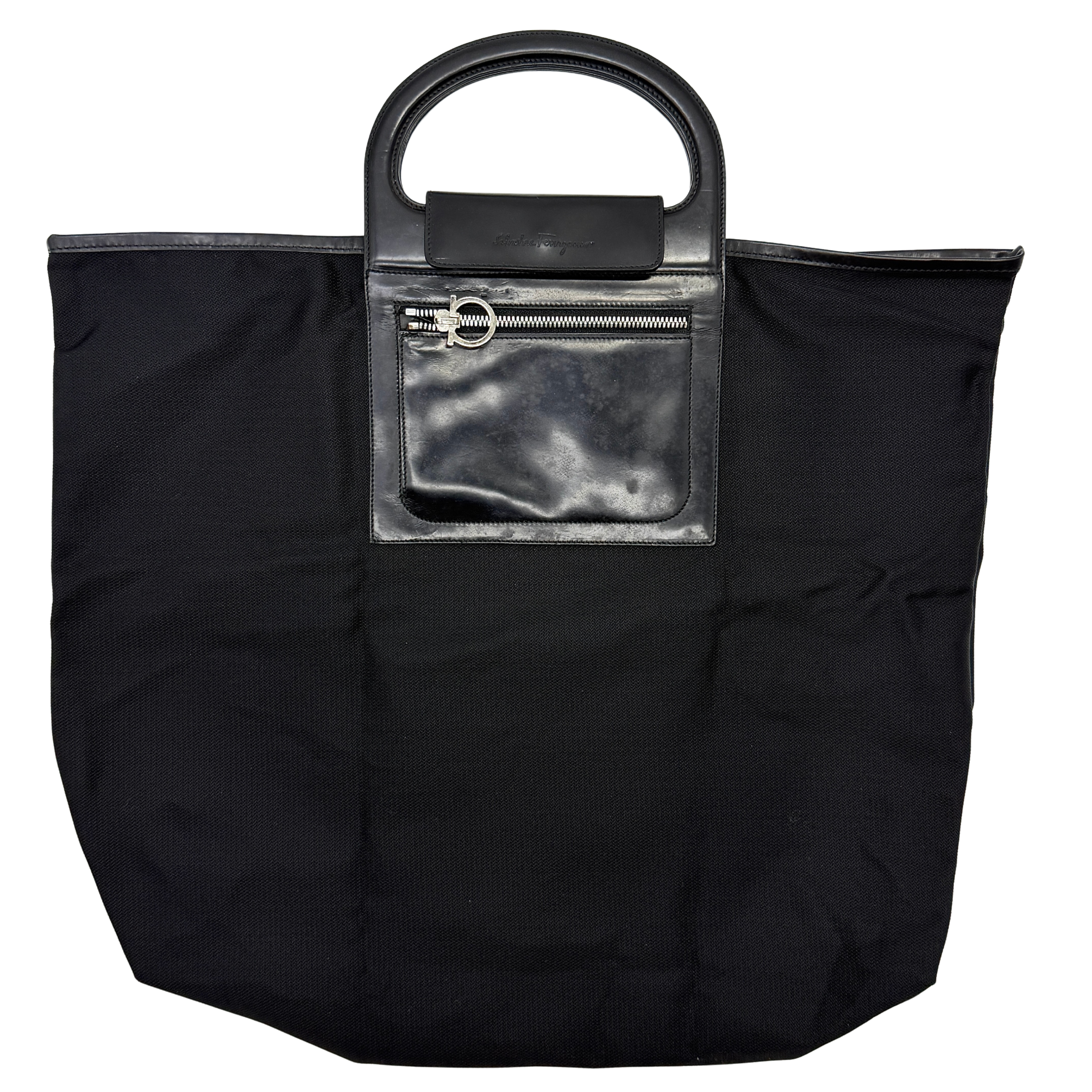 Salvatore Ferragamo Gancini Nylon Handbag Black (Foldable)