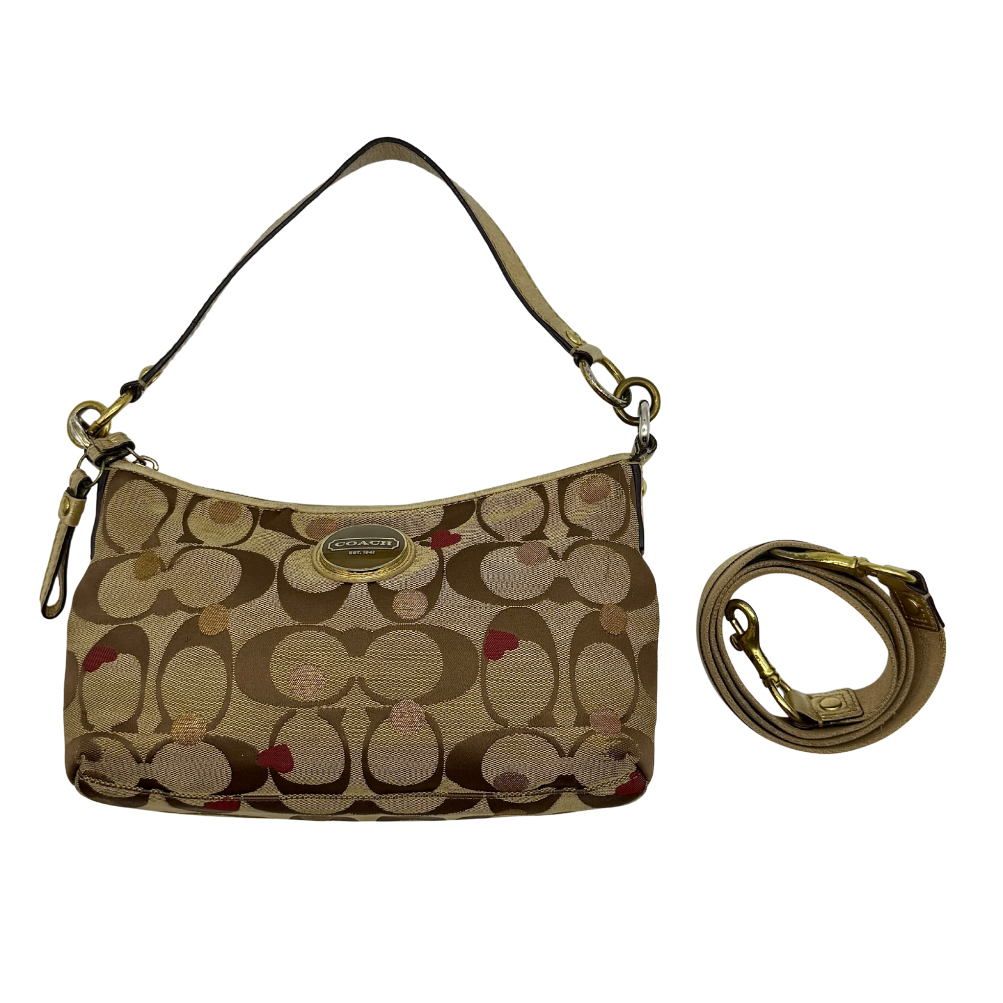 Coach 2Way Signature Heart Shoulder Bag Beige