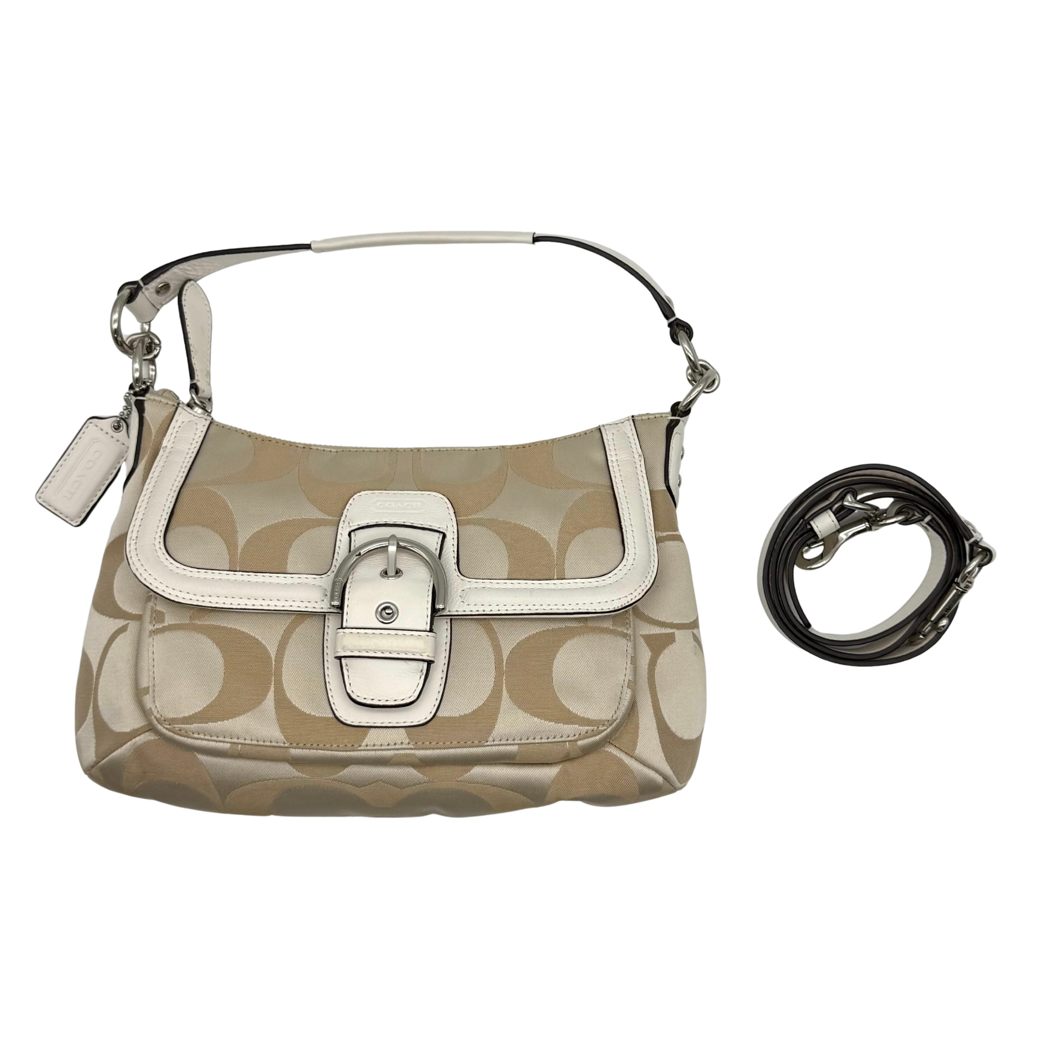 Coach 2Way Signature Shoulder Bag Beige/White