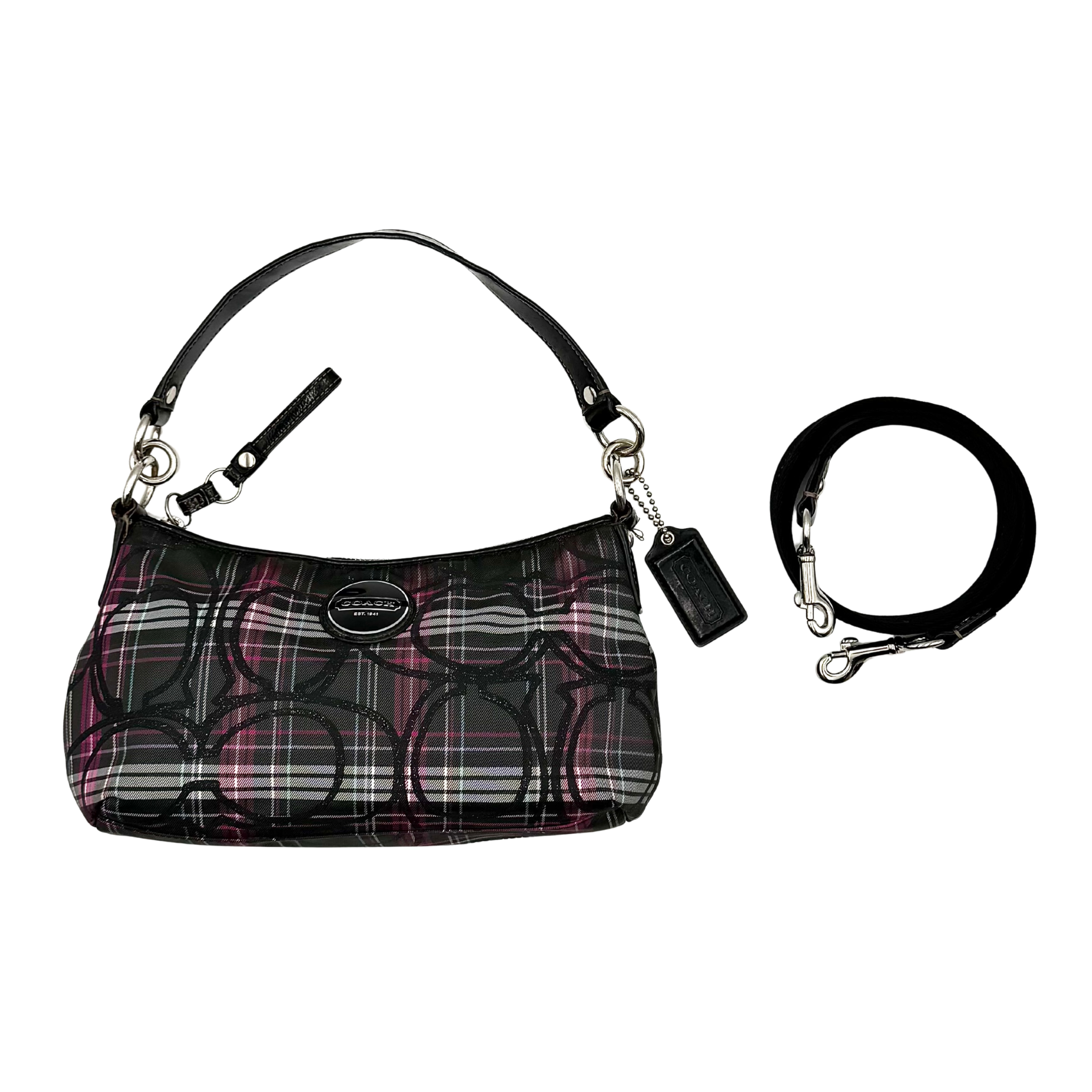 Coach 2Way Signature Poppy Tartan Shoulder Bag Multi
