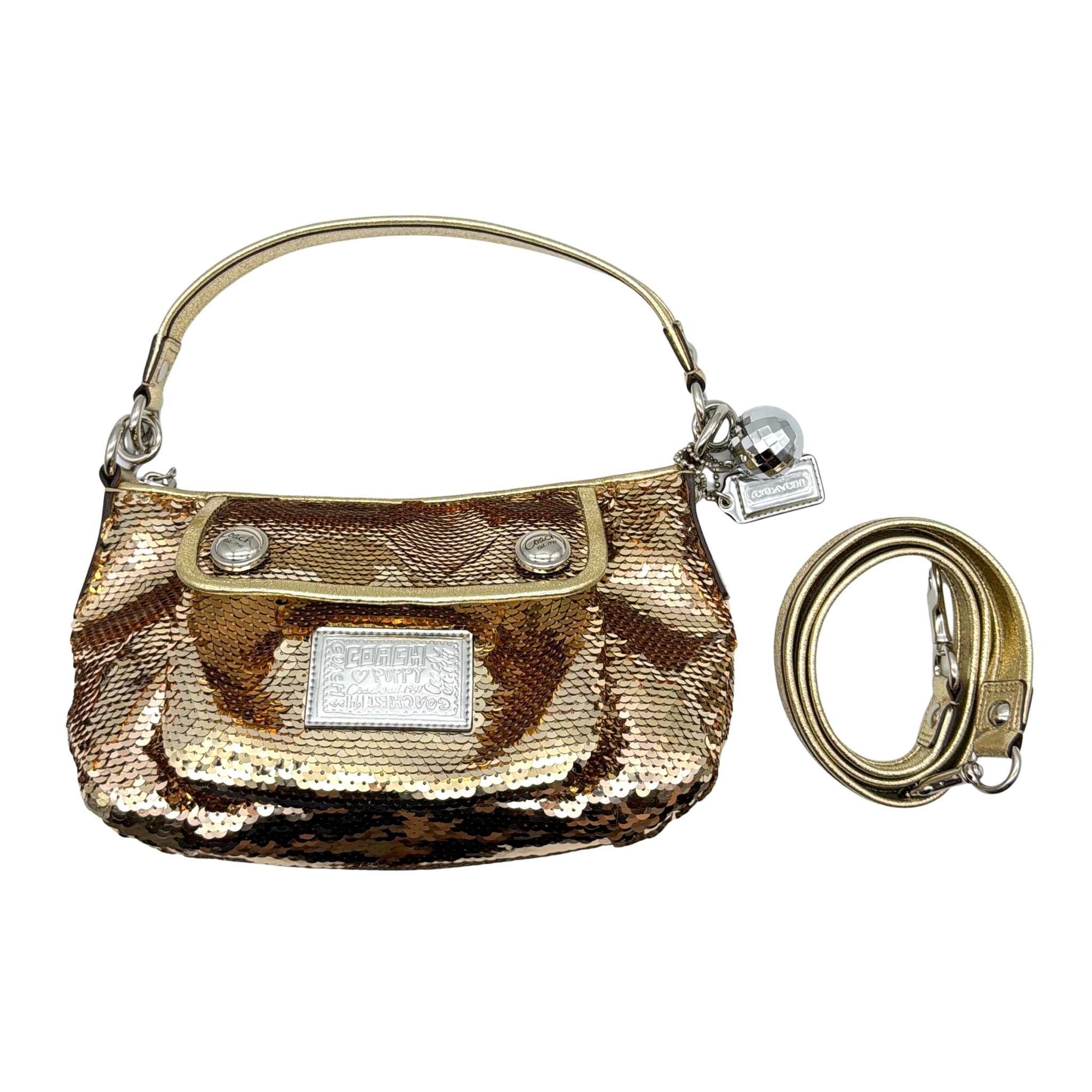Coach 2Way Poppy Sequin Disco Shoulder Bag Gold