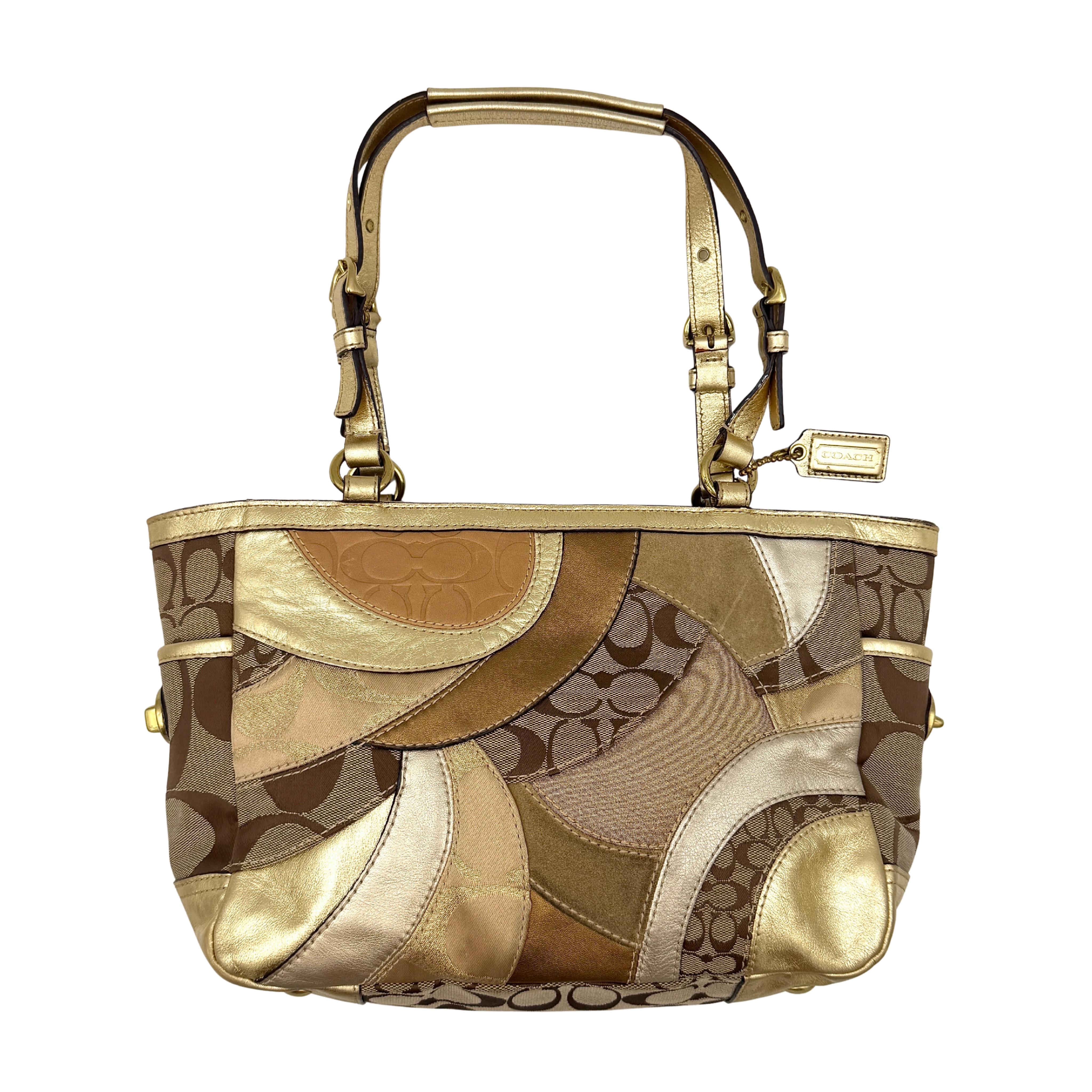 Coach Y2K Mosaic Patchwork Gallery Tote Bag Beige/Gold