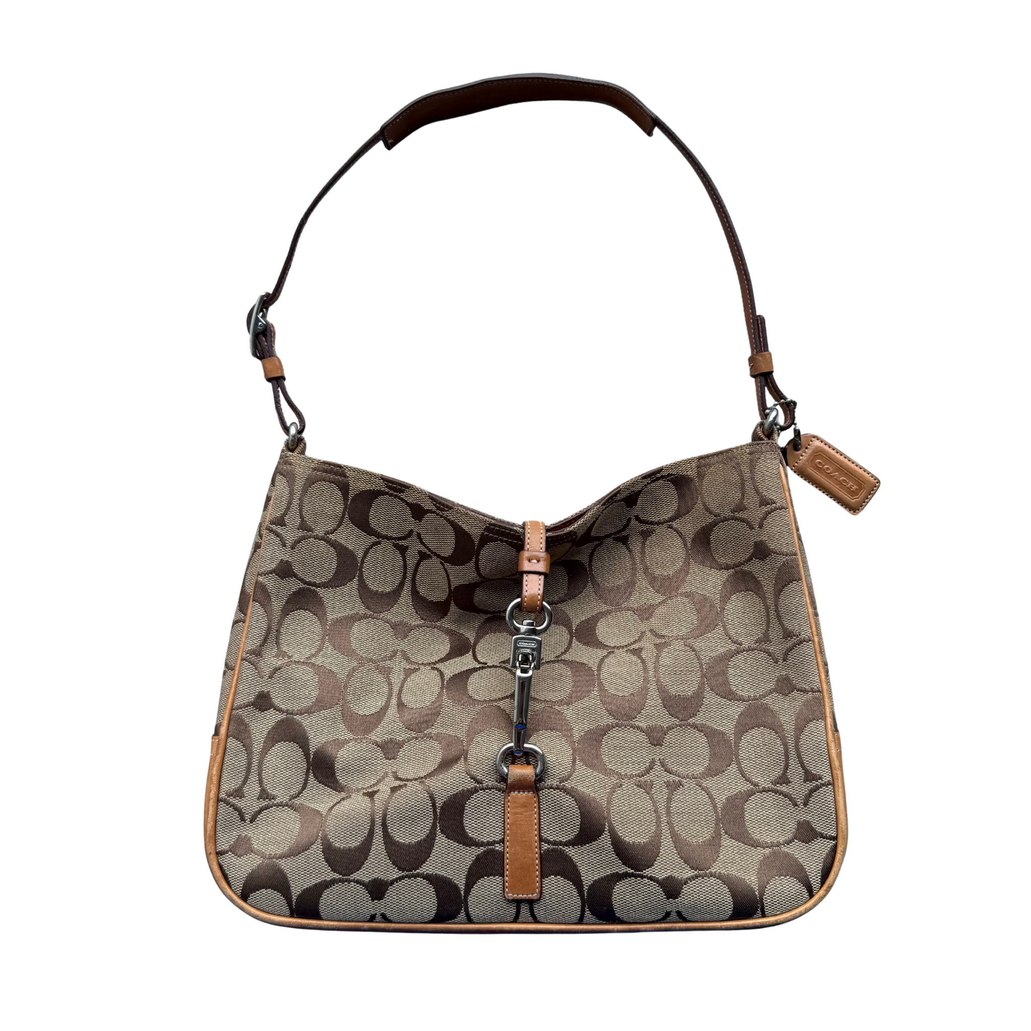 Coach Hobo Signature Clip Canvas Handbag Beige