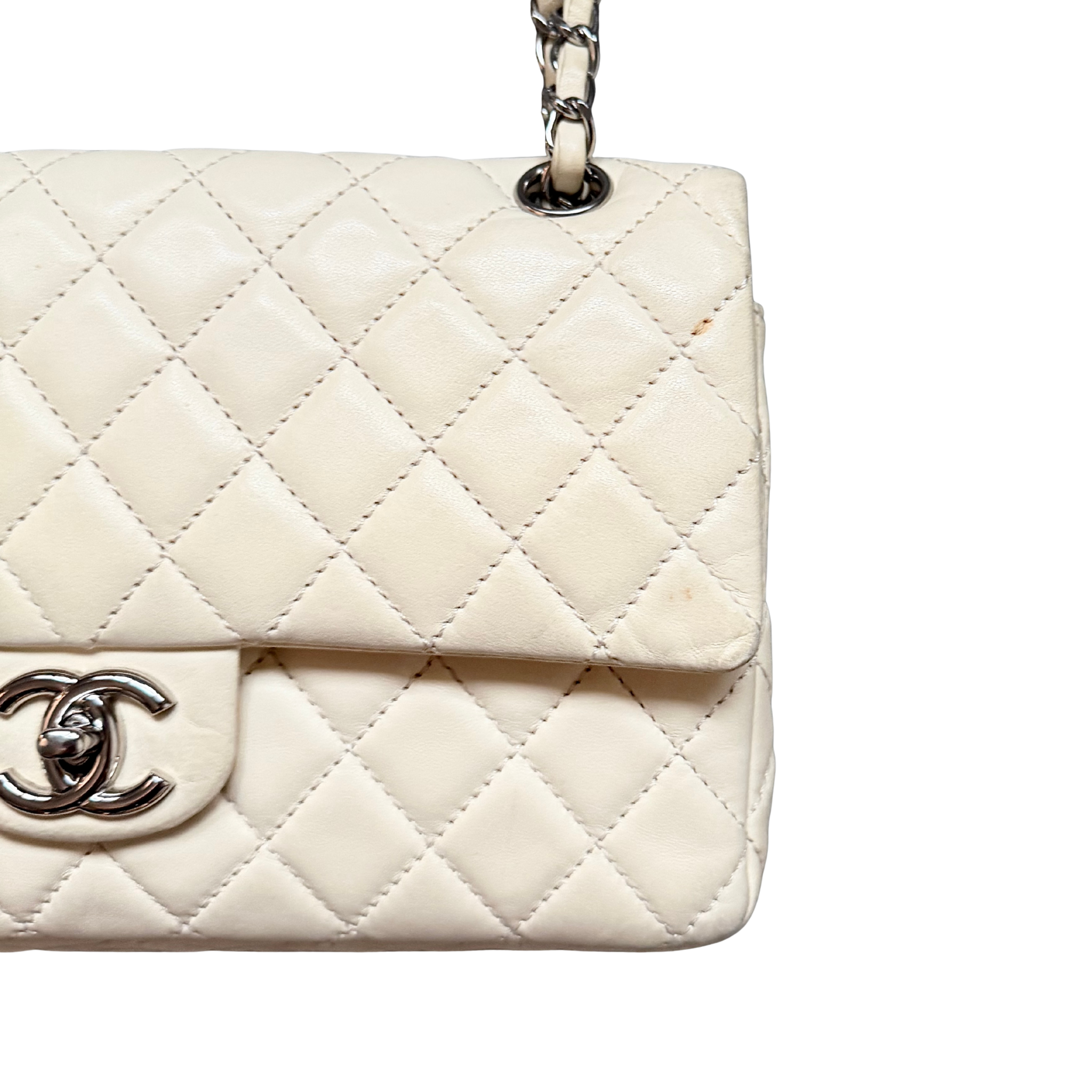 Chanel 25 Matelasse Quilted Double Flap Shoulder Bag Off-White
