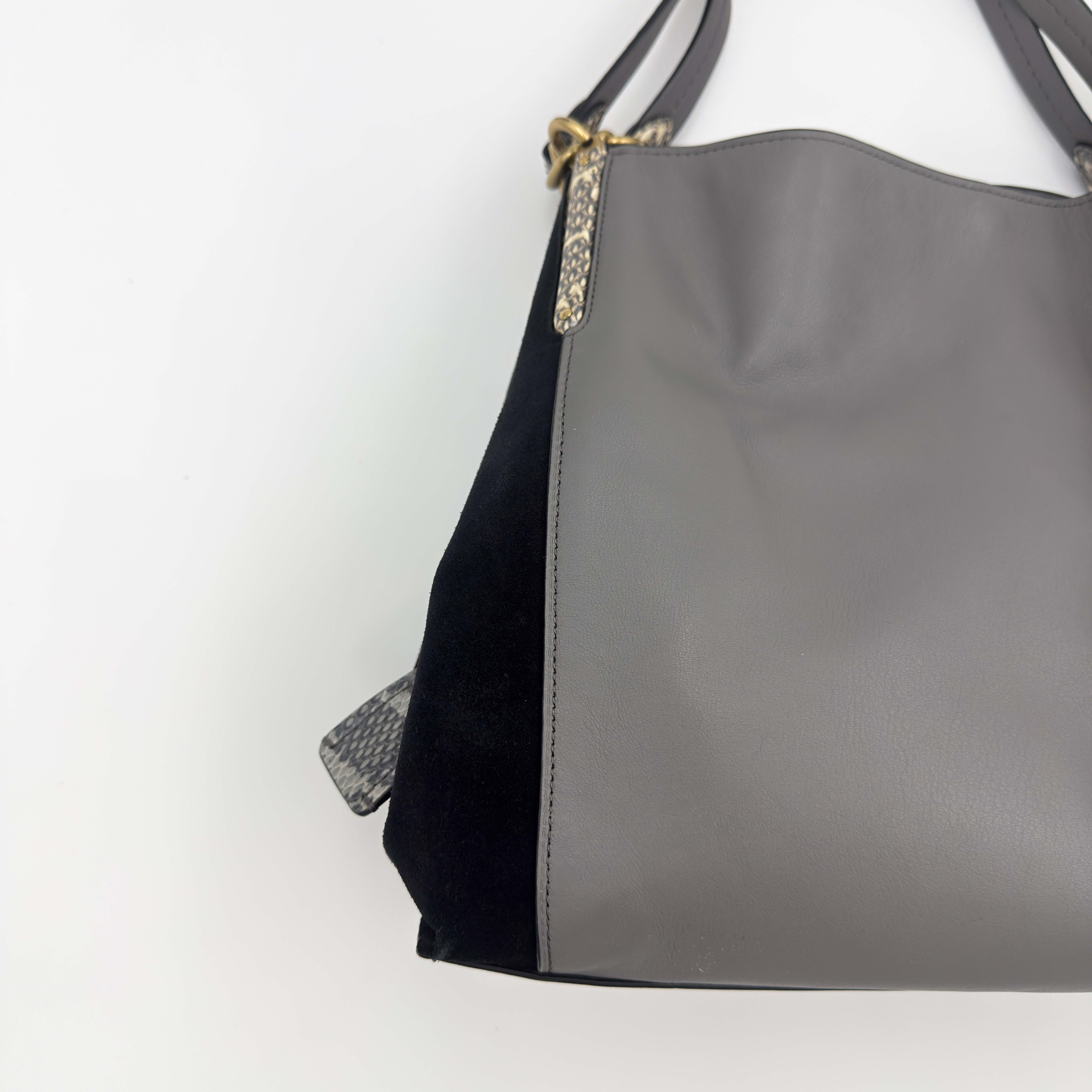 Coach Dalton 31 Snakeskin Hobo Shoulder Bag Grey/Black