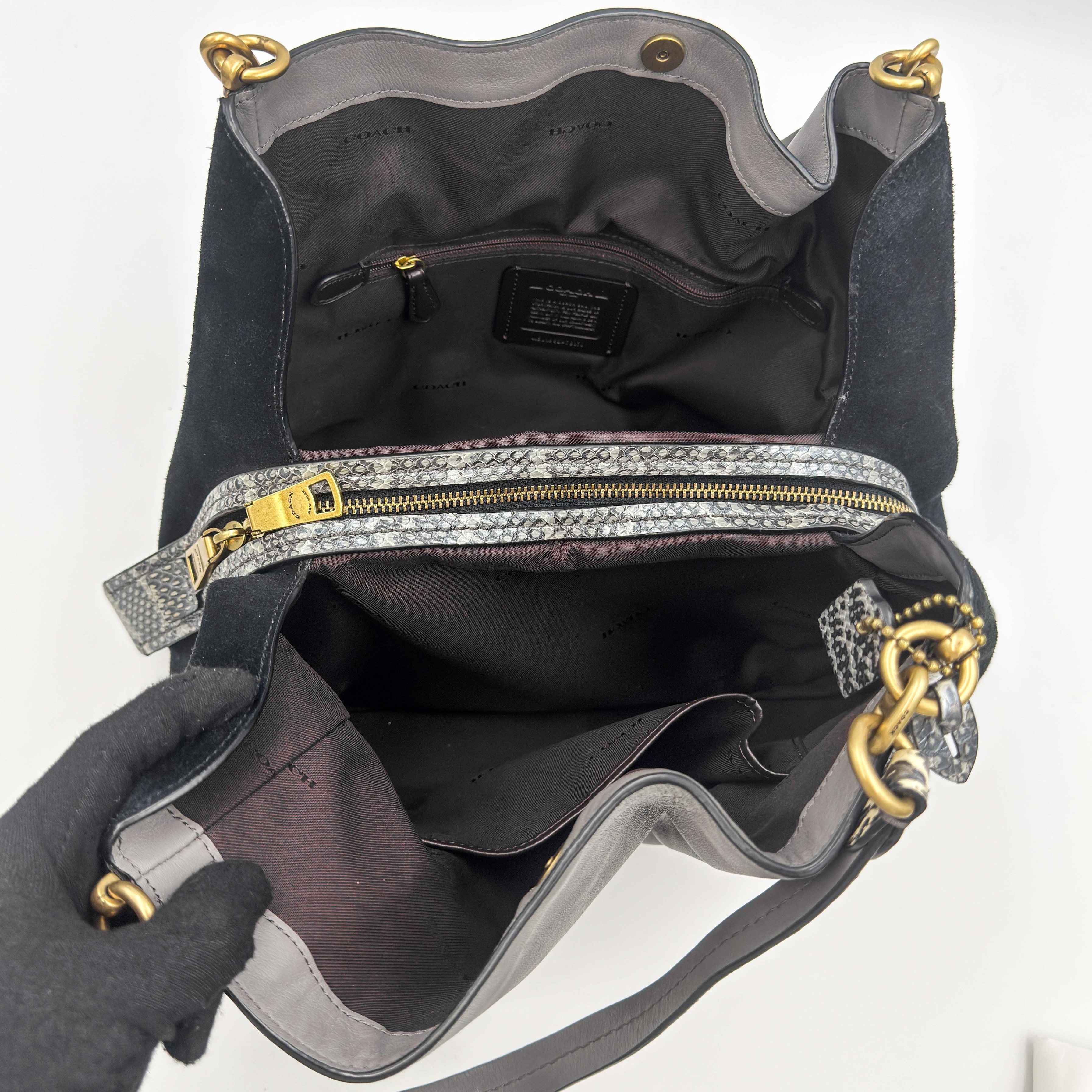 Coach Dalton 31 Snakeskin Hobo Shoulder Bag Grey/Black